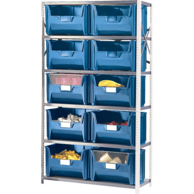 Élément de rayonnage avec bacs empilables, Émail, Sans boulons, Capacité 650 lb, 42" la x 76" h x 18" p