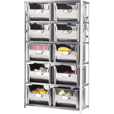 Élément de rayonnage avec bacs empilables, Émail, Sans boulons, Capacité 650 lb, 42" la x 76" h x 18" p