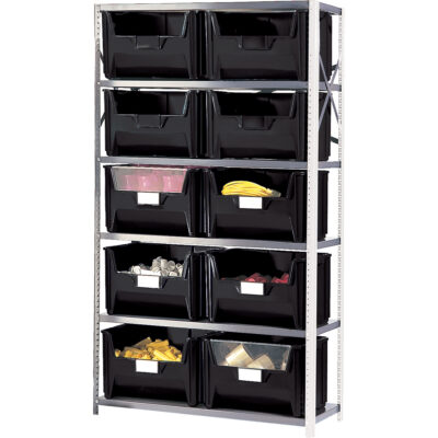 Élément de rayonnage avec bacs empilables, Émail, Sans boulons, Capacité 650 lb, 42" la x 76" h x 18" p