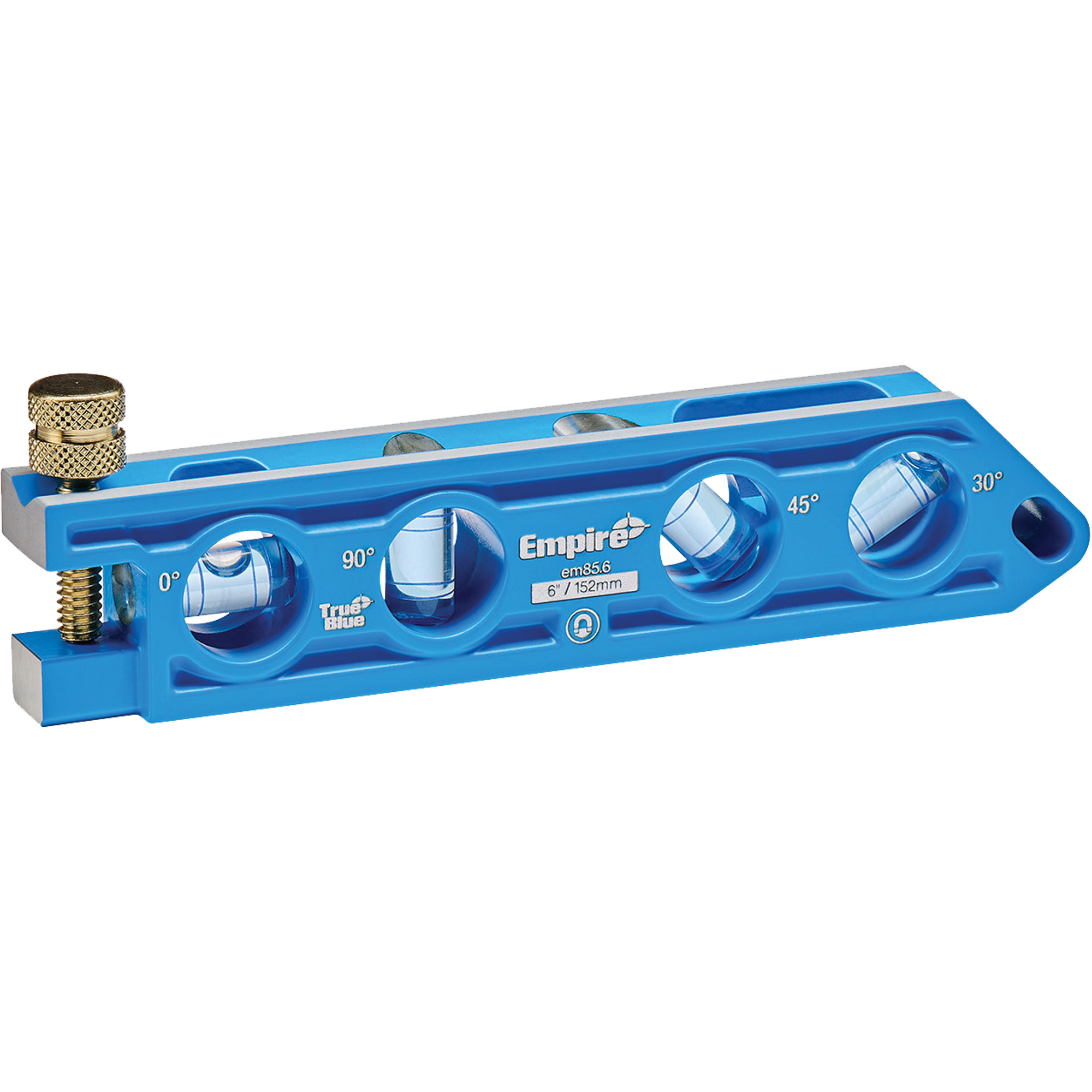Niveau torpille moulé sous pression TRUE BLUEMD, 6" lo, Aluminium, 4 fioles