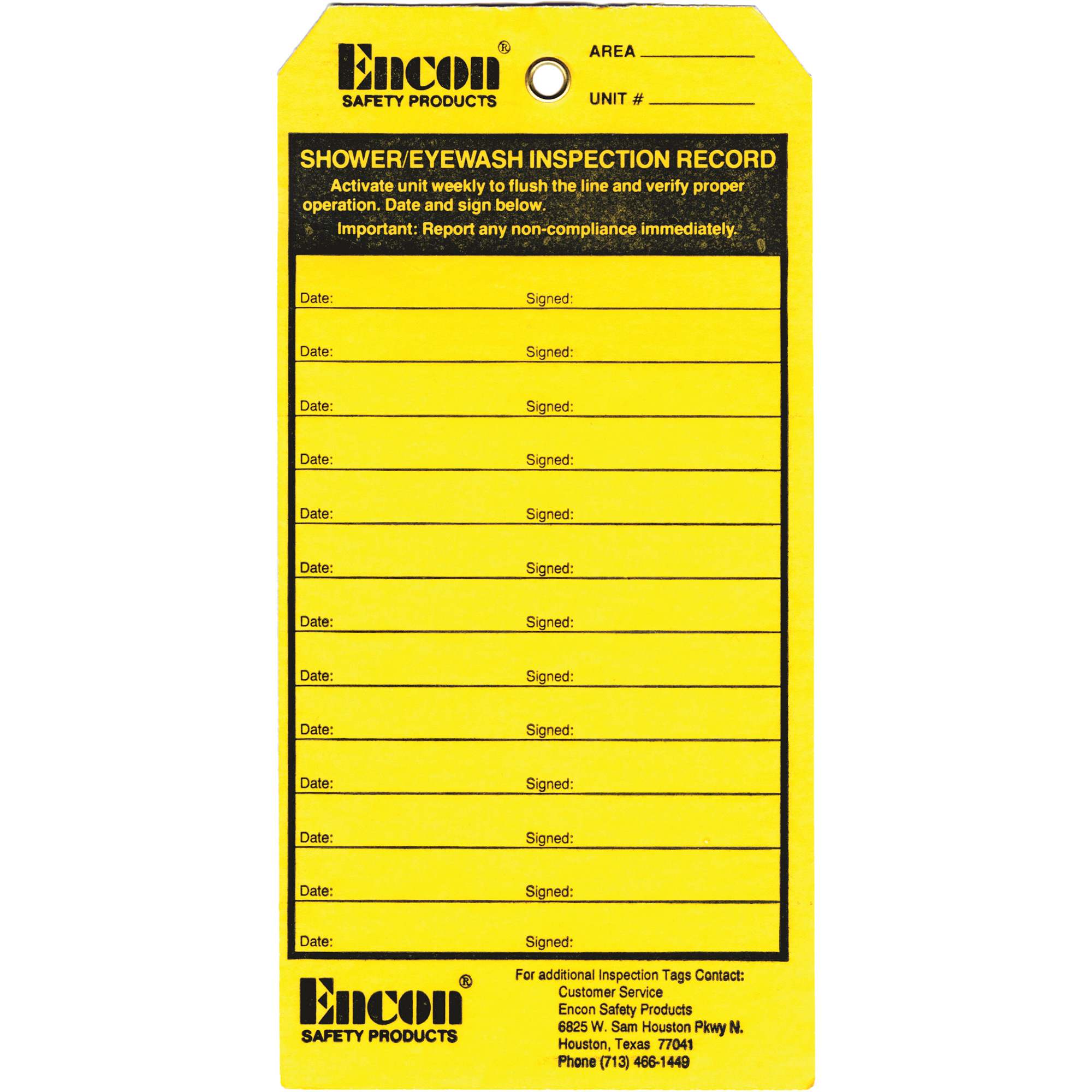Étiquette de registre d'inspection pour douche oculaire & d'urgence, Papier cartonné, 3-1/8" la x 6-1/4" h, Anglais