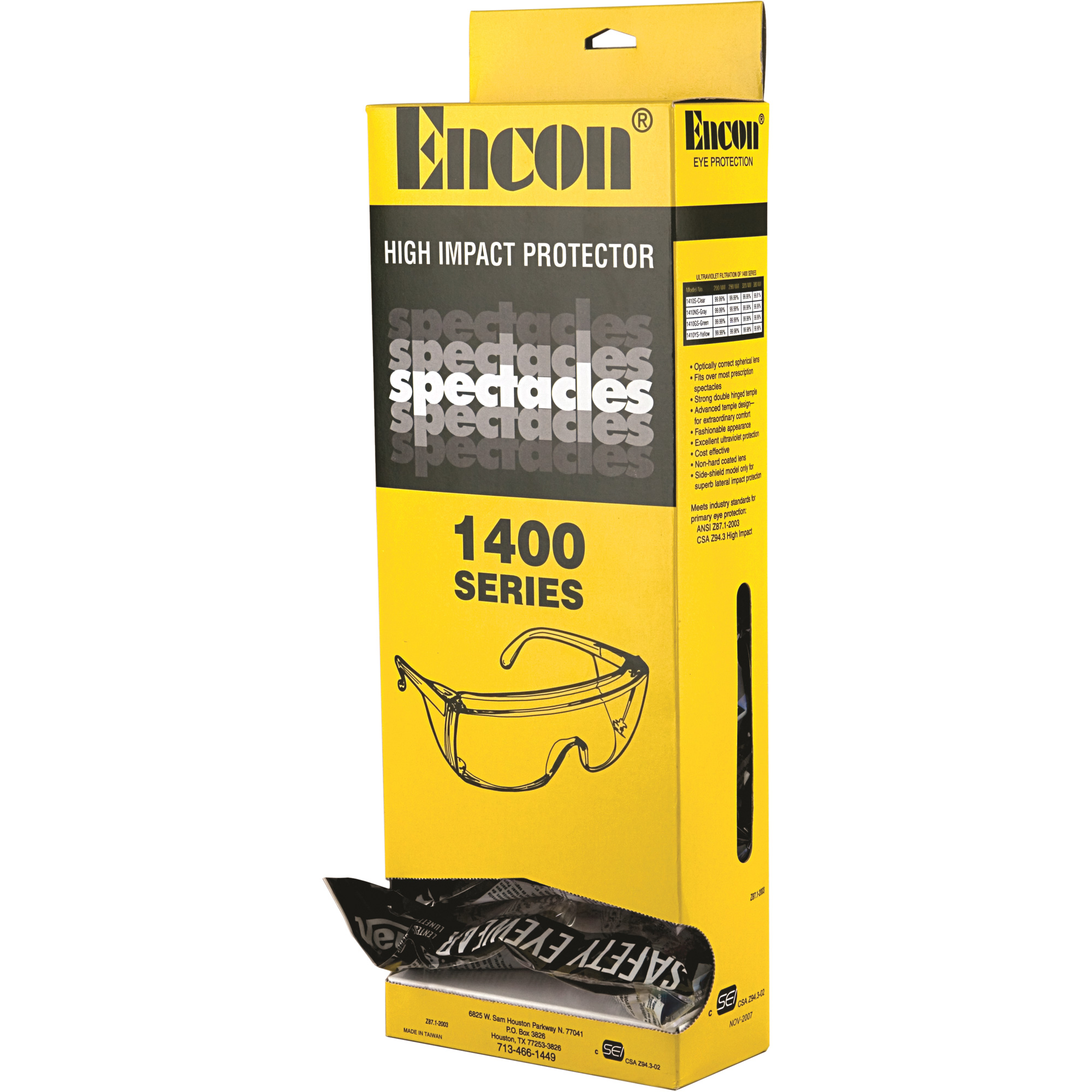 Lunettes de sécurité série 1400 VerattiMD Tuff SpecMD avec boîte distributrice EnconMD, Lentille Transparent, ANSI Z87+/Répond ou surpasse la norme CSA Z94.3