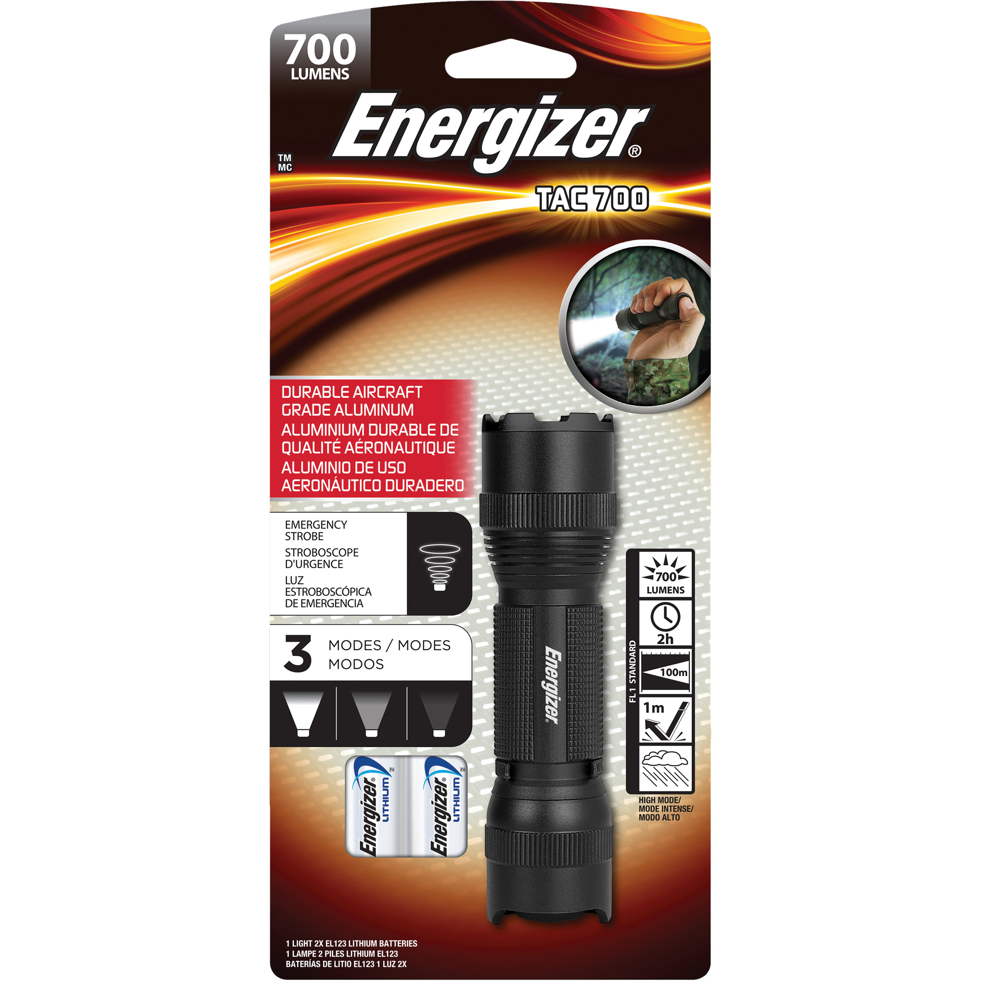 Lampe de poche TAC 700, DEL, 700 lumens, Piles CR123