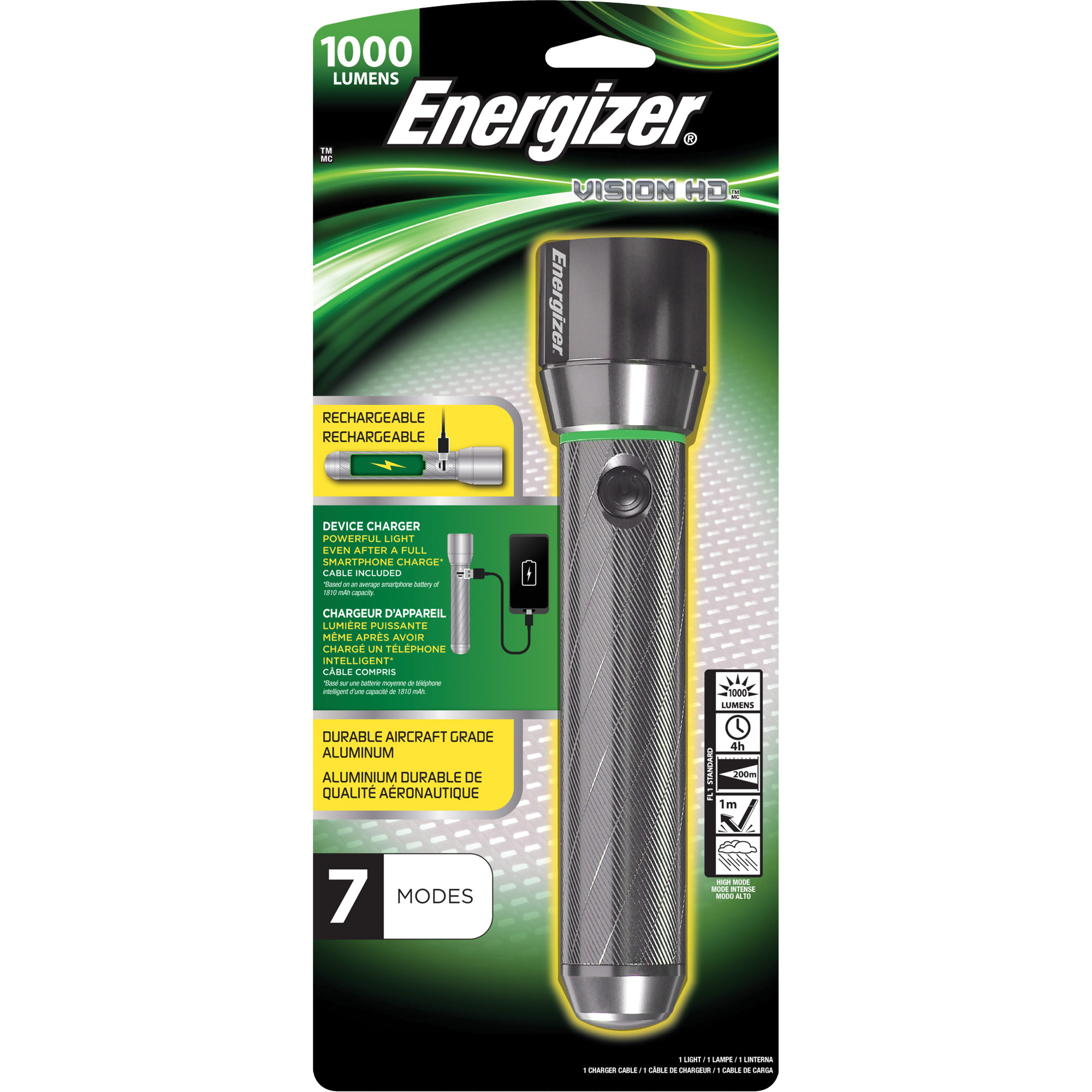 Lampe de poche Vision HD Focus, DEL, 1000 lumens, Piles Rechargeable