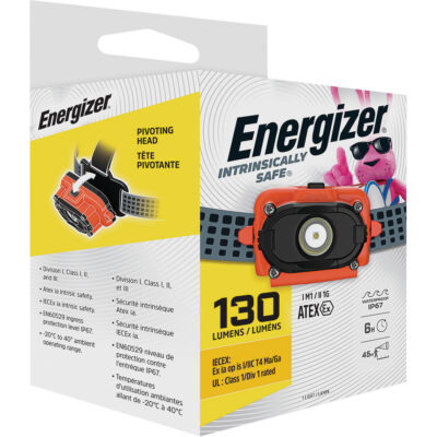 Lampe frontale à sécurité intrinsèqueMD, DEL, 130 lumens, 6 hres de fonctionnement, piles AAA