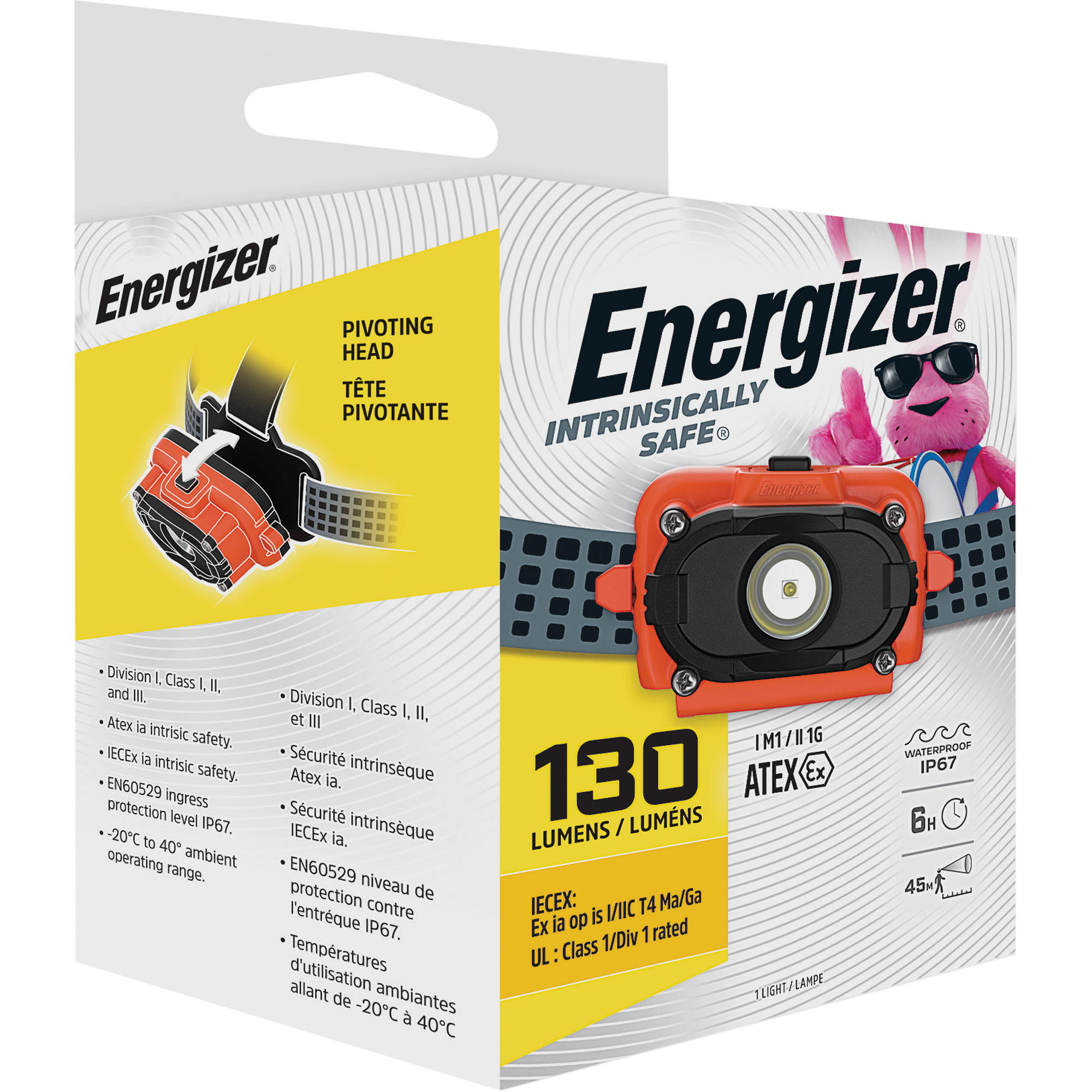 Lampe frontale à sécurité intrinsèqueMD, DEL, 130 lumens, 6 hres de fonctionnement, piles AAA
