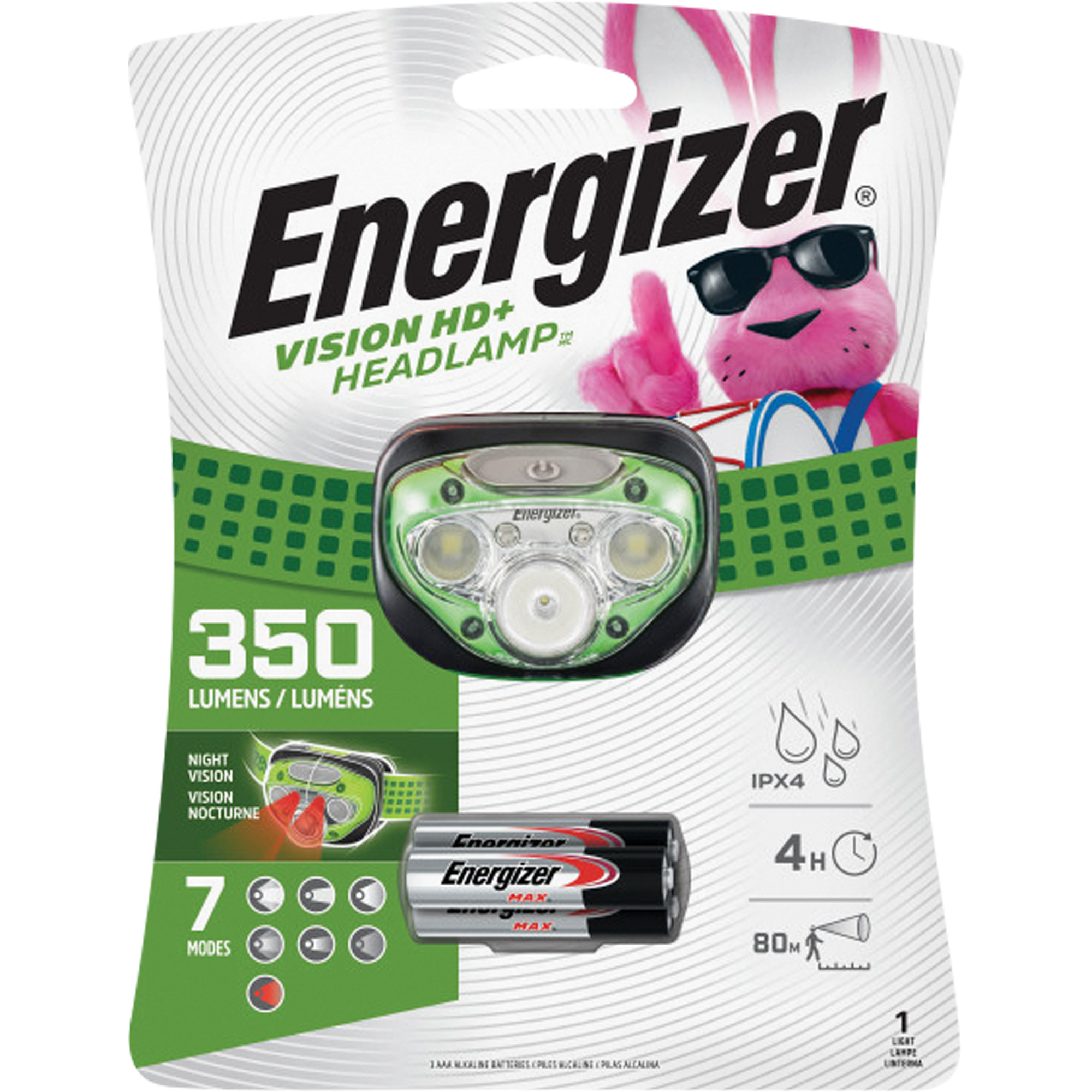 Lampe frontale Vision HD+, DEL, 350 lumens, 4 hres de fonctionnement, piles AAA
