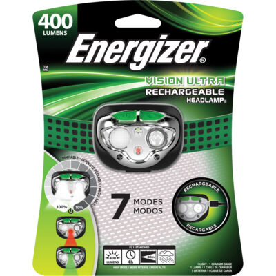 Lampe frontale Vision Ultra, DEL, 400 lumens, 4 hres de fonctionnement, piles Rechargeable