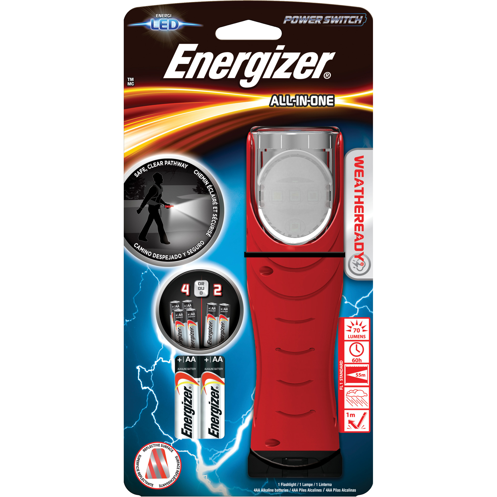 Lampe tout-en-un WeathereadyMD, DEL, Piles AA, Aluminium/Plastique/Polymère/Caoutchouc