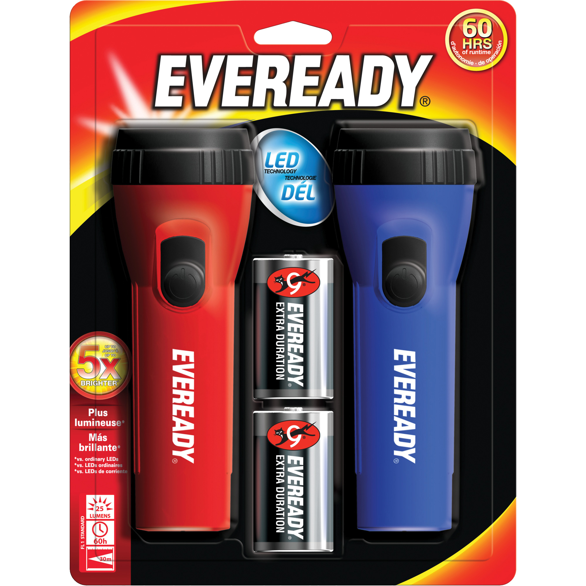 Trousse de lampe de poche à usage général EvereadyMD, DEL, 25 lumens, Piles D