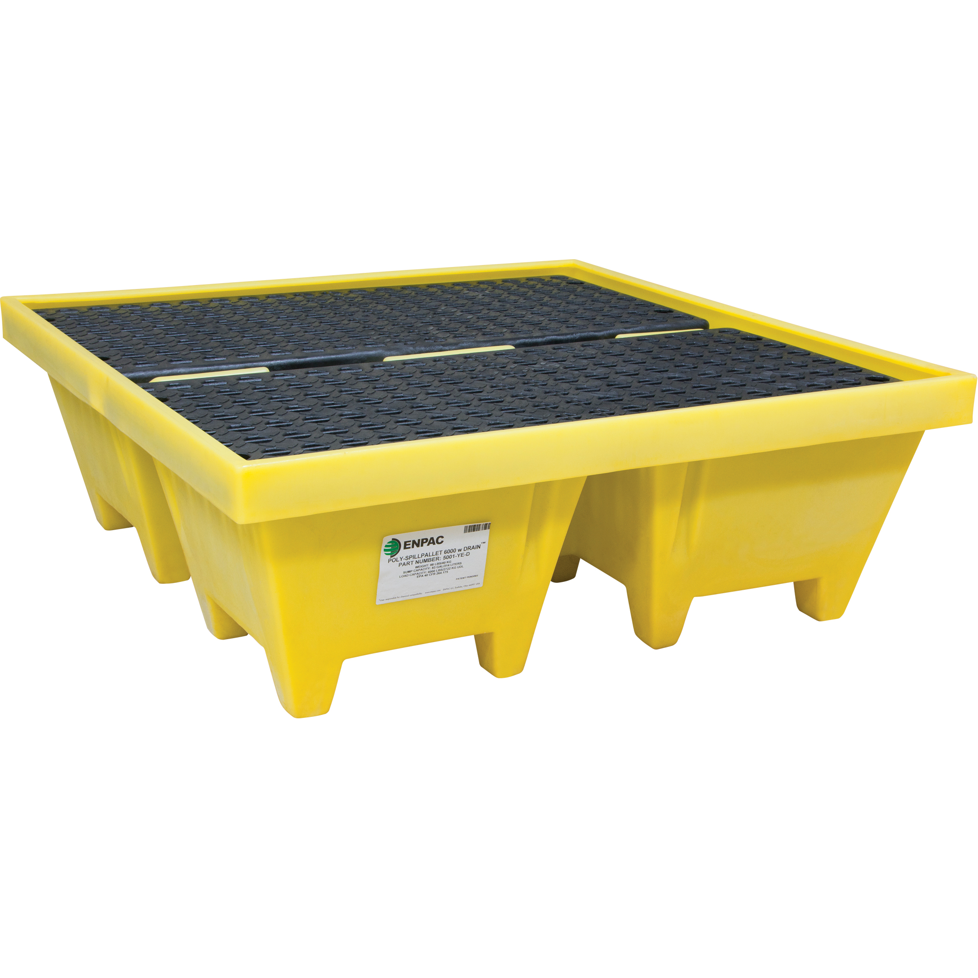 Palette Poly-SpillpalletMC 6000 avec drain, Capacité de déversement 83 gal. US, 50" x 50" x 17"