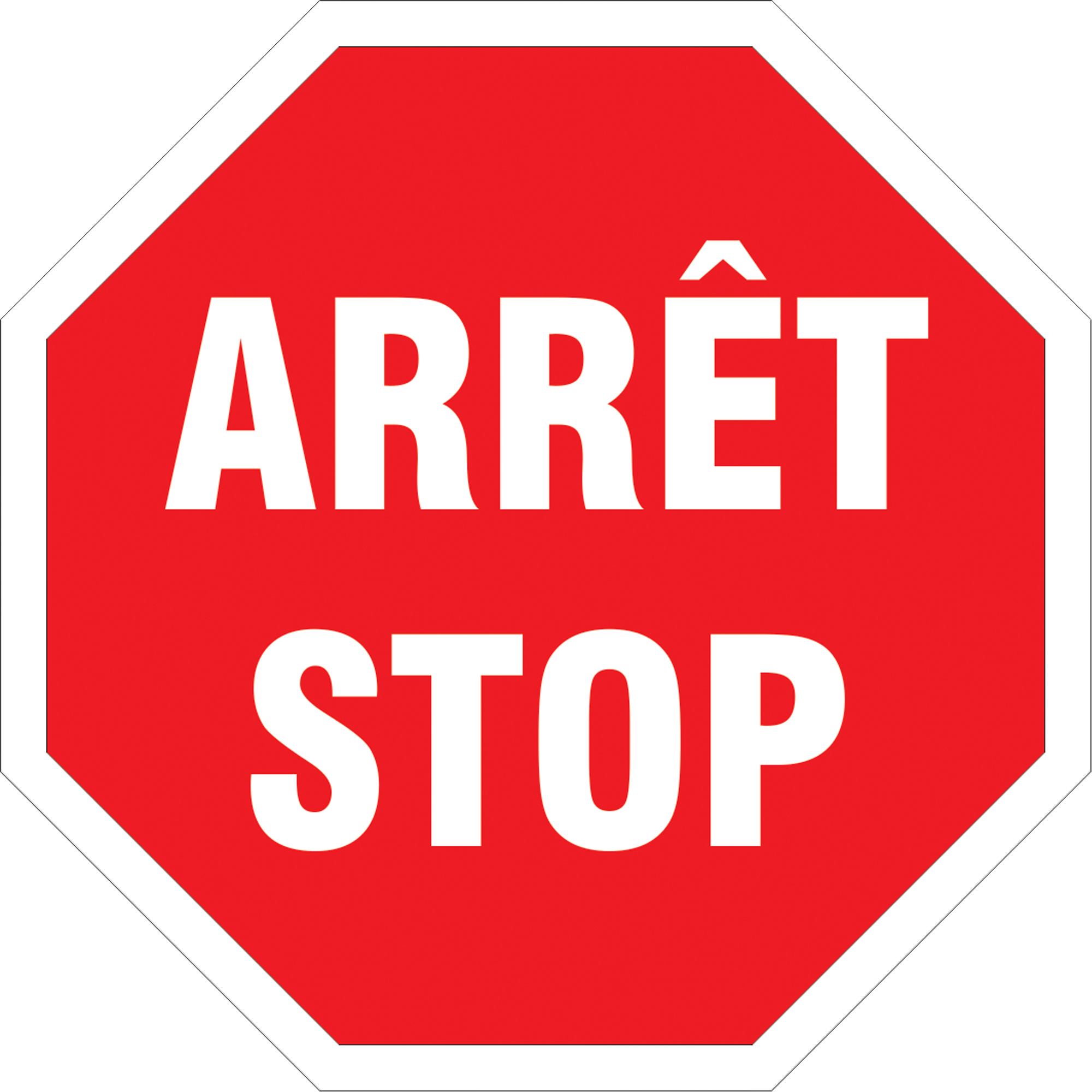 Enseigne « Arrêt / Stop », 24" x 24", Aluminium, Bilingue avec pictogramme