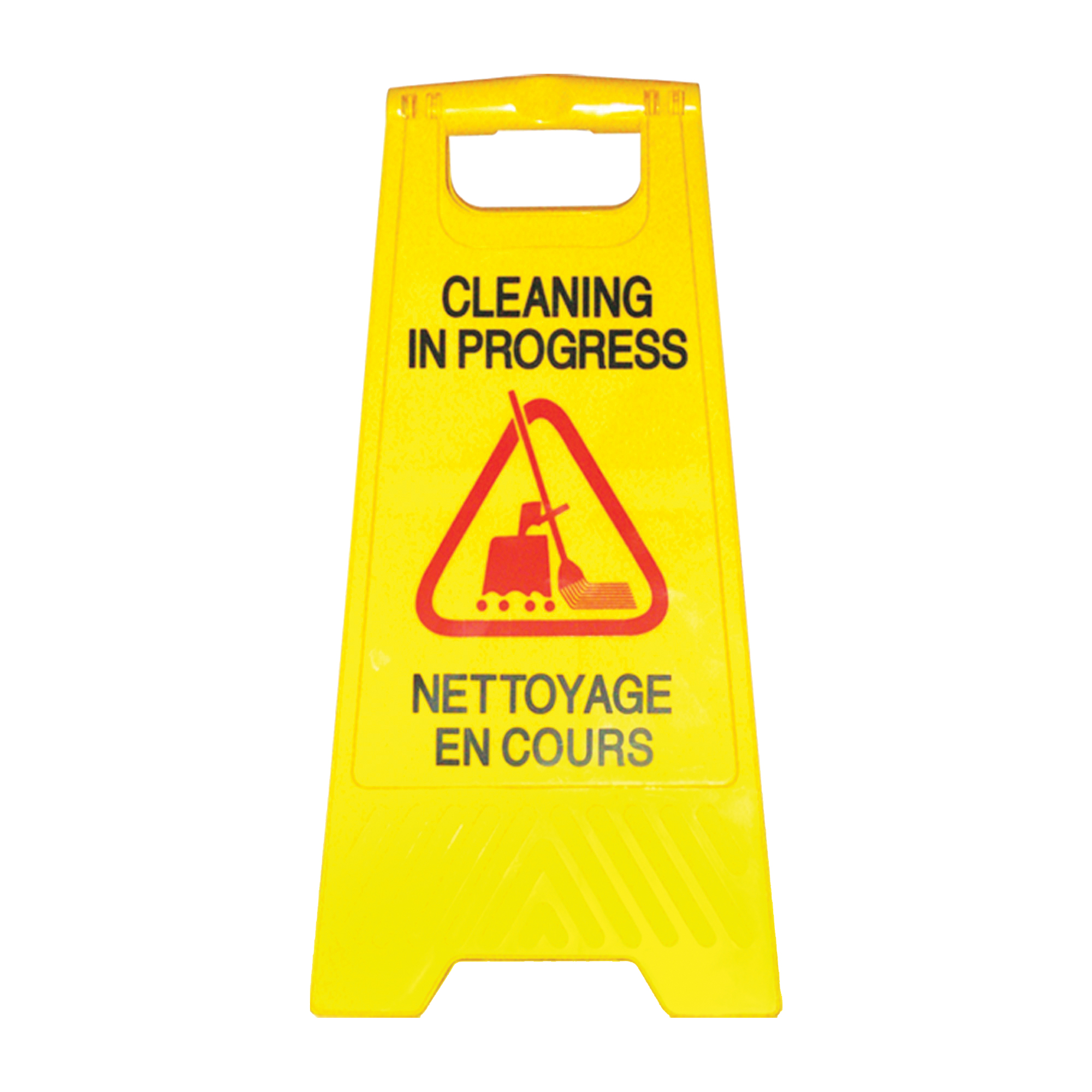Enseigne de sécurité "Cleaning in Progress/Nettoyage en Cours", Bilingue avec pictogramme