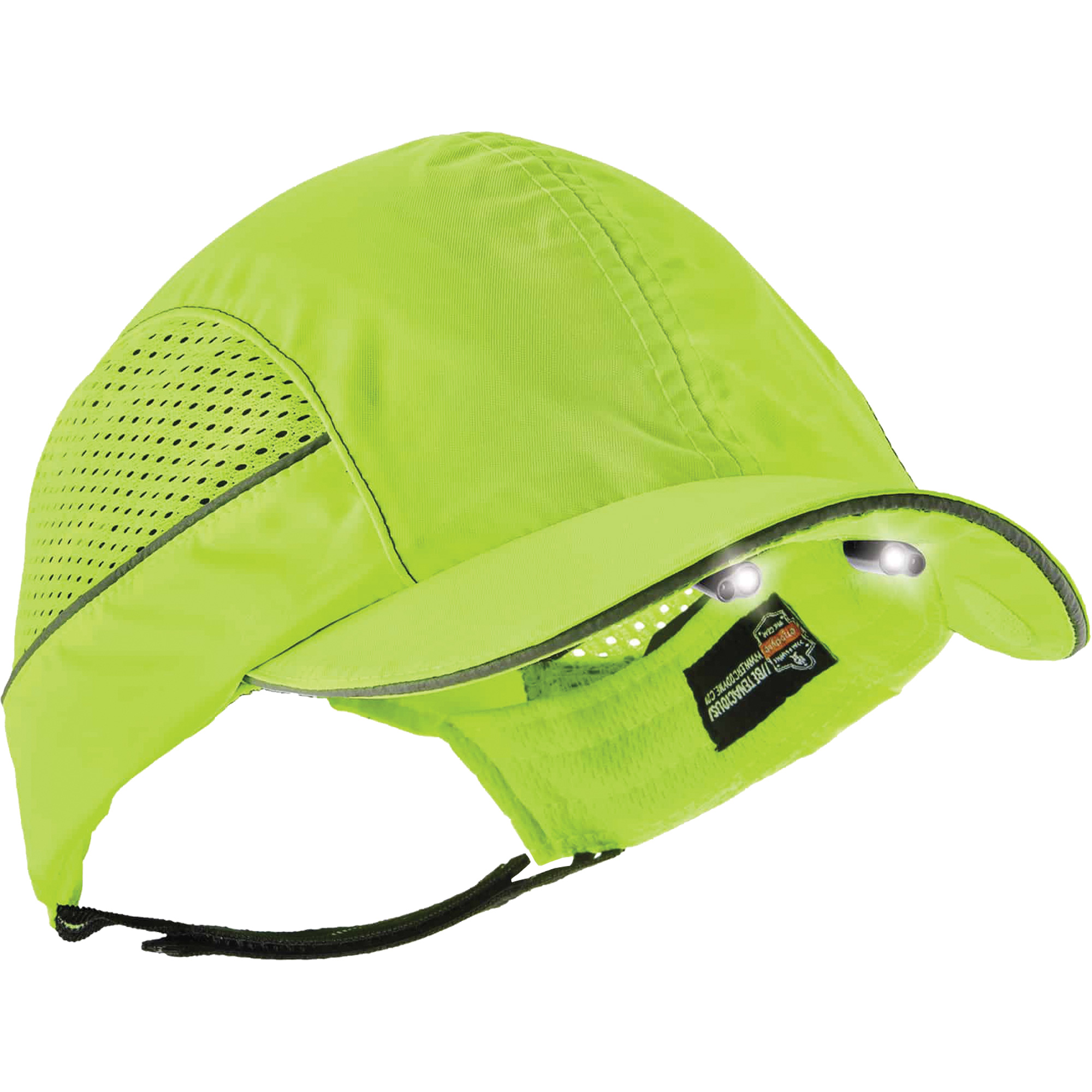 Casquette à bord court avec éclairage DEL SkullerzMD 8960, Vert lime haute visibilité