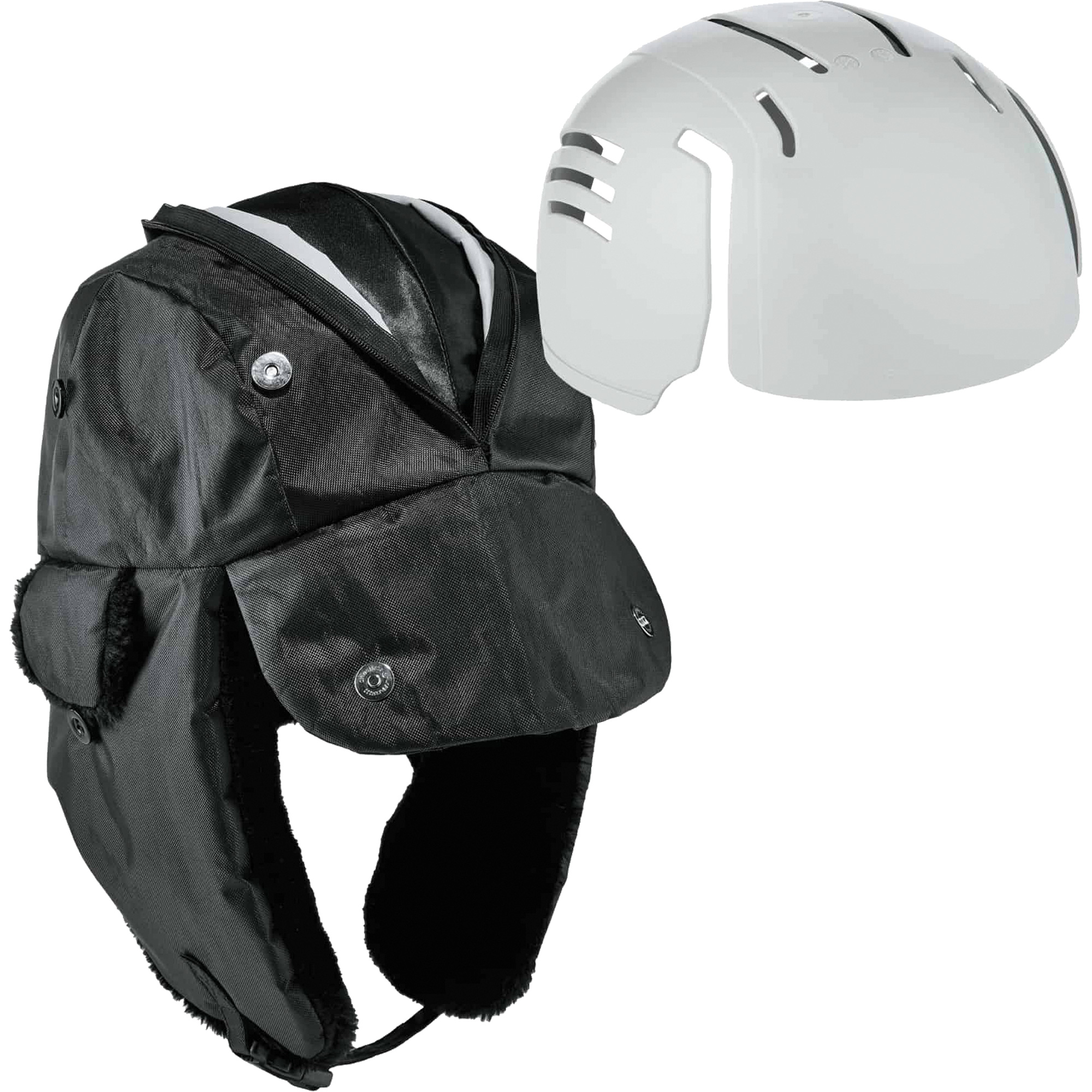 Chapeau de trappeur avec fermeture à glissière et casque antichoc à insérer N-FernoMD, Doublure en Polyuréthane/Satin, Moyen/Petit, Noir