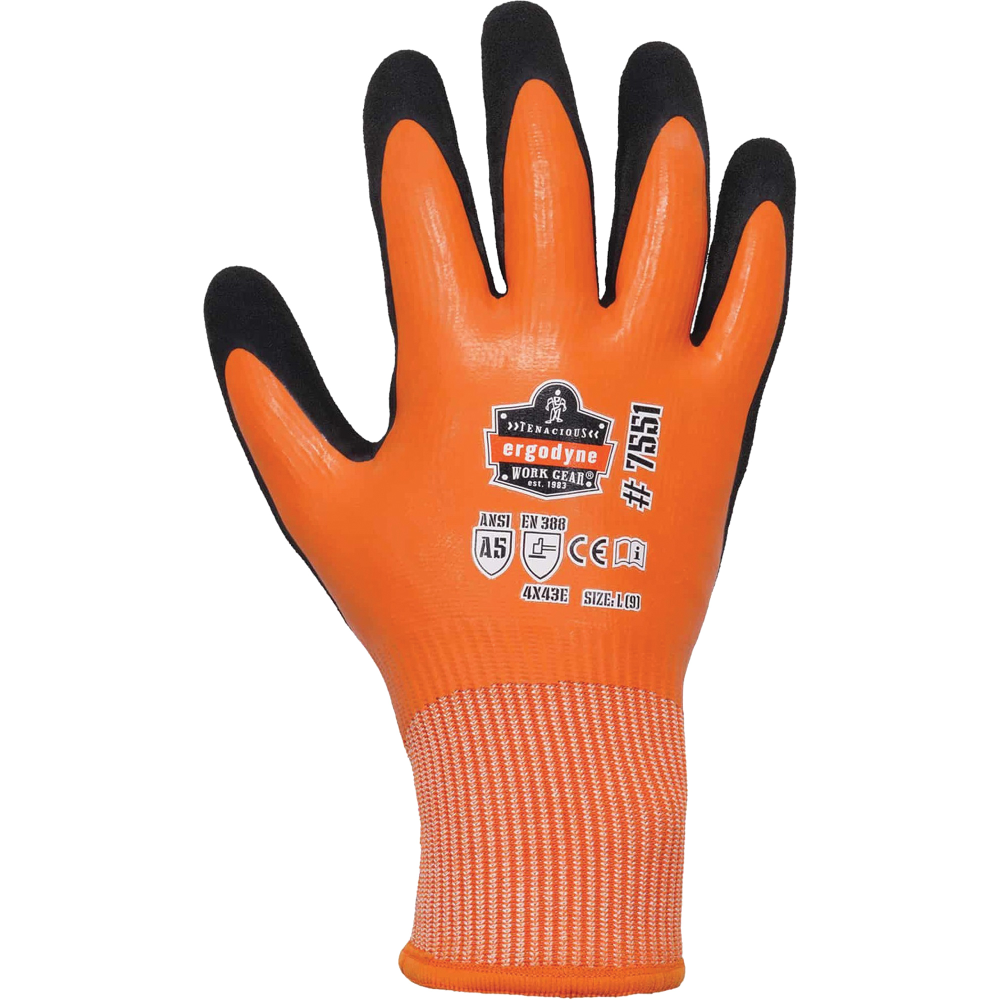 Gants de travail enduits et résistant à la coupe pour l'hiver ProFlex 7551, Taille 2T-Grand, Calibre 10/13, Revêtement Nitrile/Latex de caoutchouc, Enveloppe en PEHP, ASTM ANSI niveau A5/EN 388 niveau E