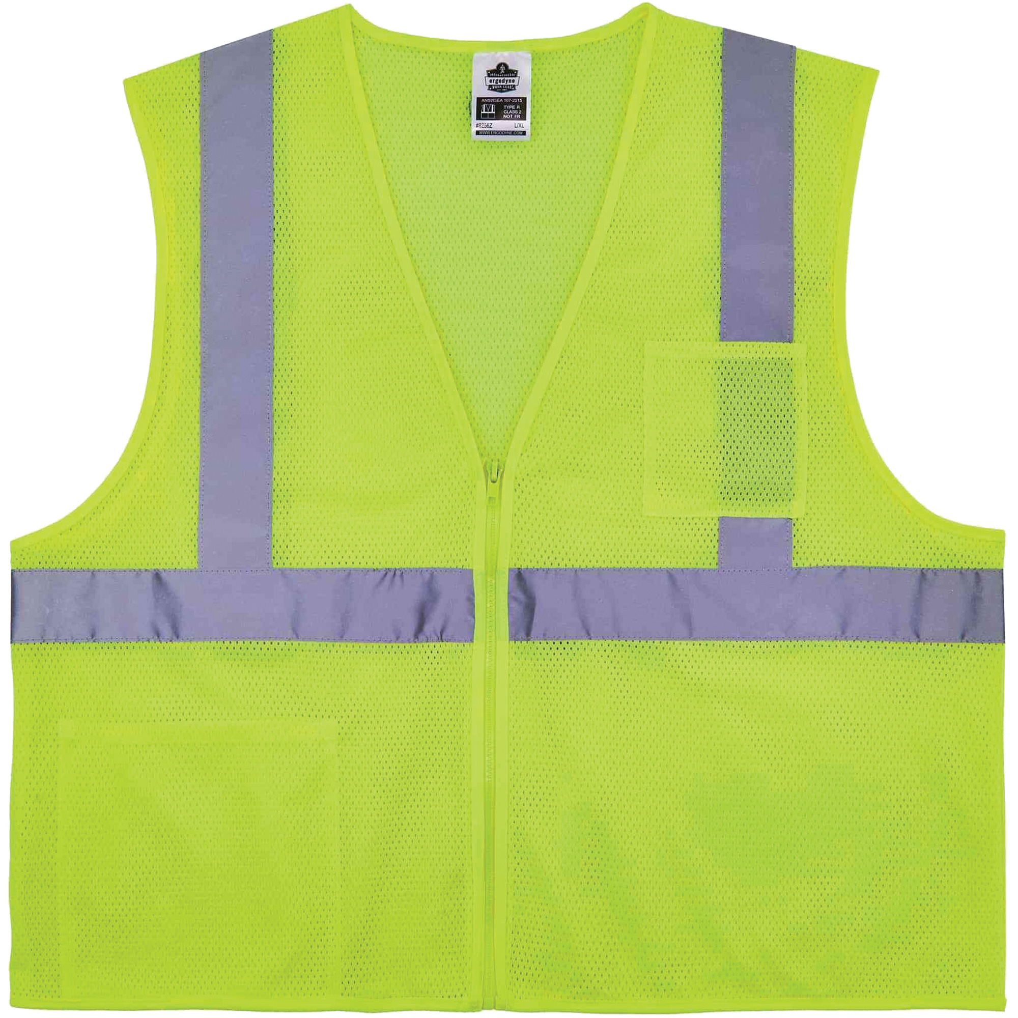 Gilet de sécurité auto-extinguible GloWear 8256Z, Jaune lime haute visibilité, 2T-Grand/3T-Grand, Polyester
