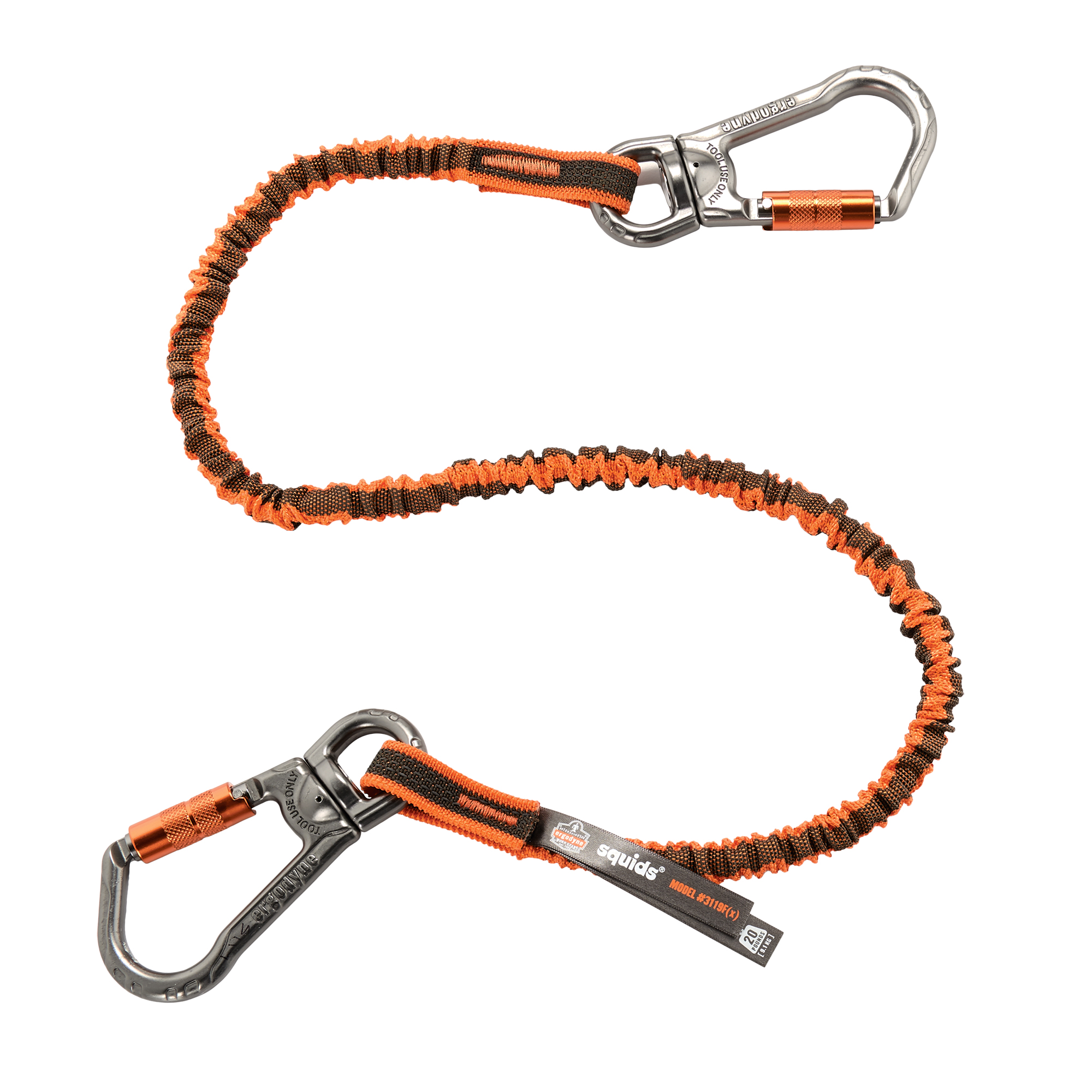 Longe porte-outils à rotule et à verrouillage double SquidsMD 3119F(x), Tendeur, Mousqueton double