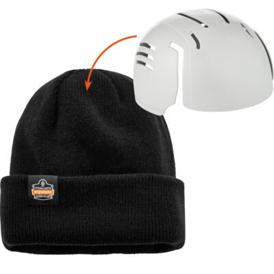 Tuque en tricot côtelé avec fermeture à glissière et casque antichoc à insérer N-FernoMD, Taille unique, Noir