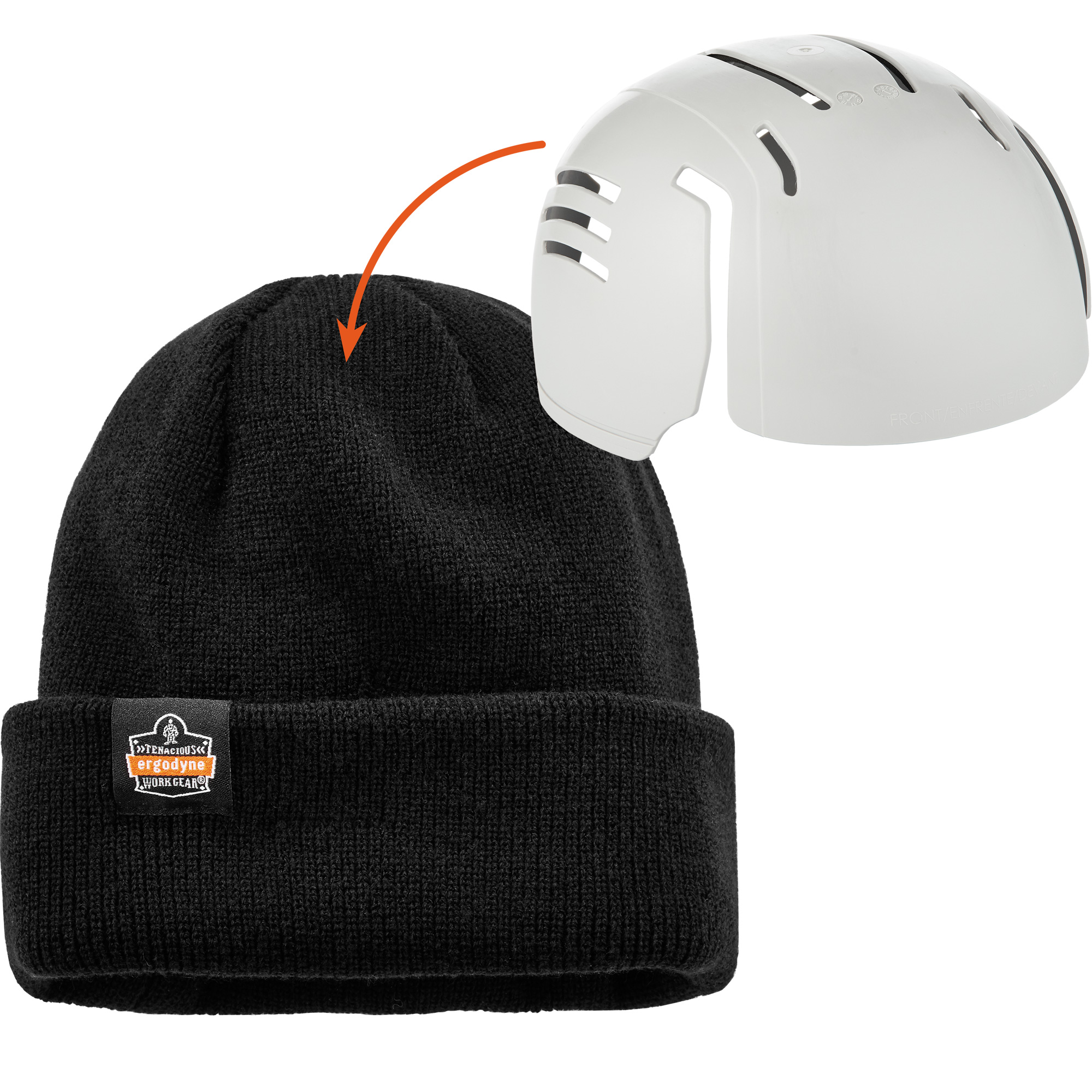 Tuque en tricot côtelé avec fermeture à glissière et casque antichoc à insérer N-FernoMD, Taille unique, Noir