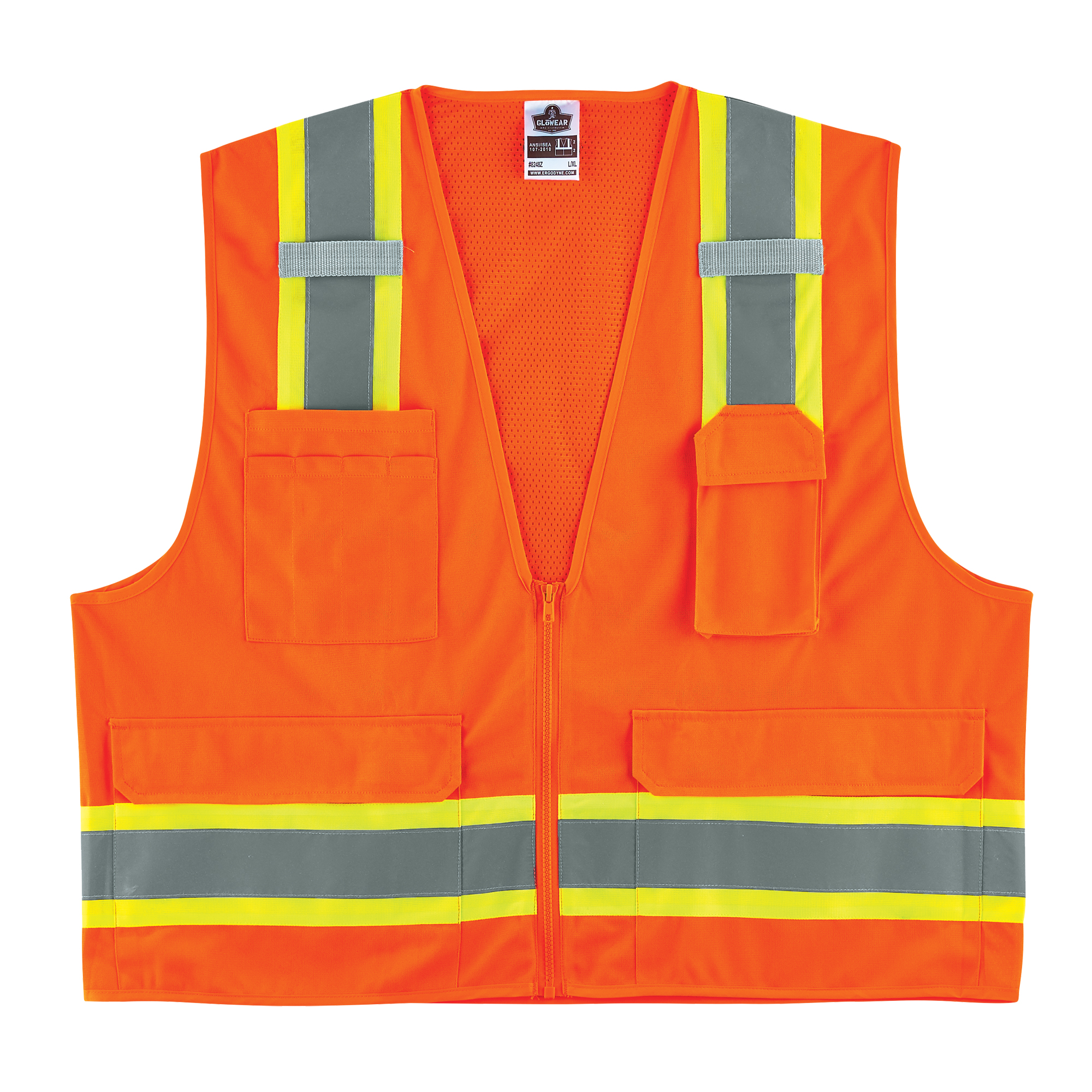 Veste d'arpenteur à 2 tons GloWearMD 8248Z, Orange haute visibilité, 2T-Grand/3T-Grand, Polyester