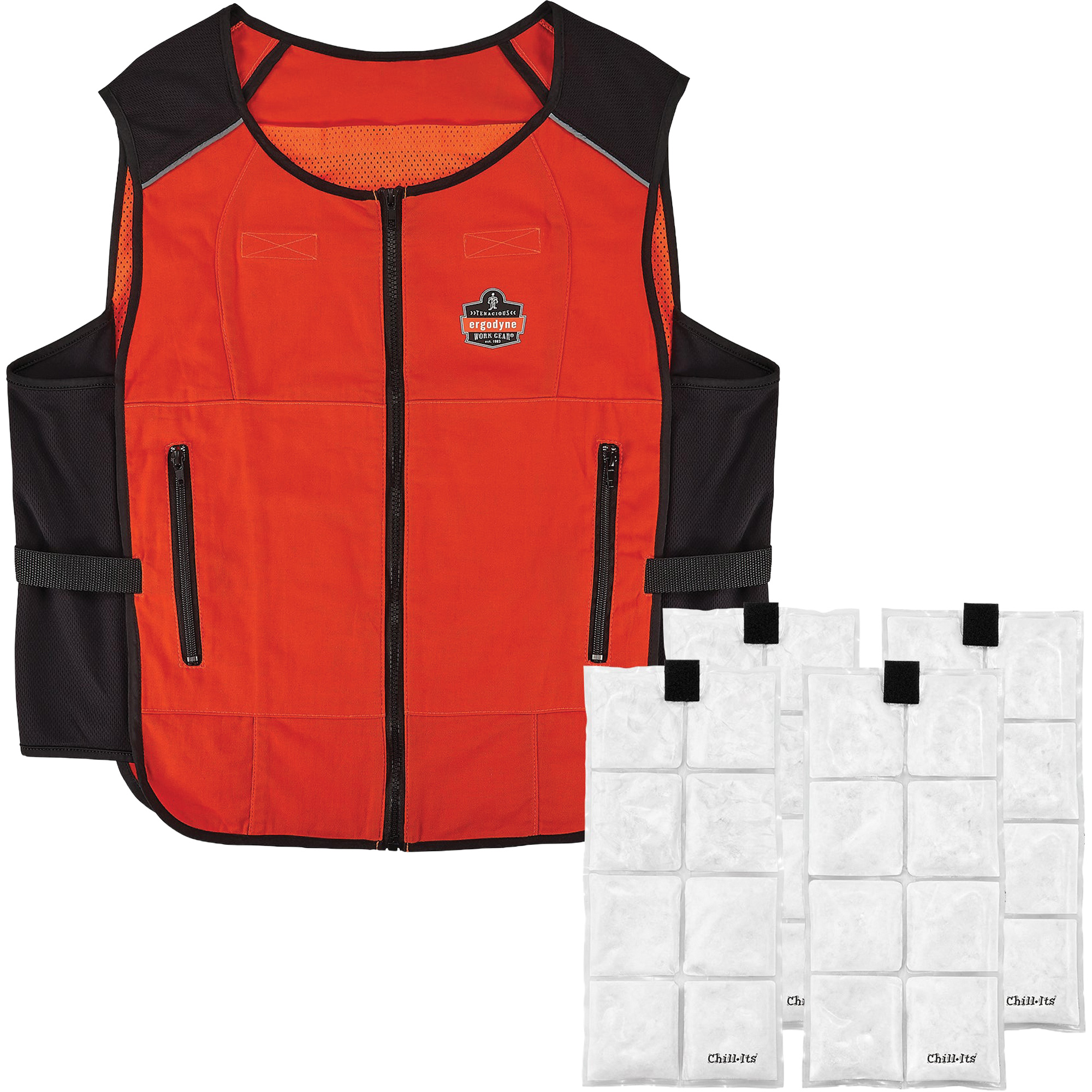 Veste de refroidissement à changement de phase légère avec sachets de recharge Chill-Its 6260, Grand/T-Grand, Orange