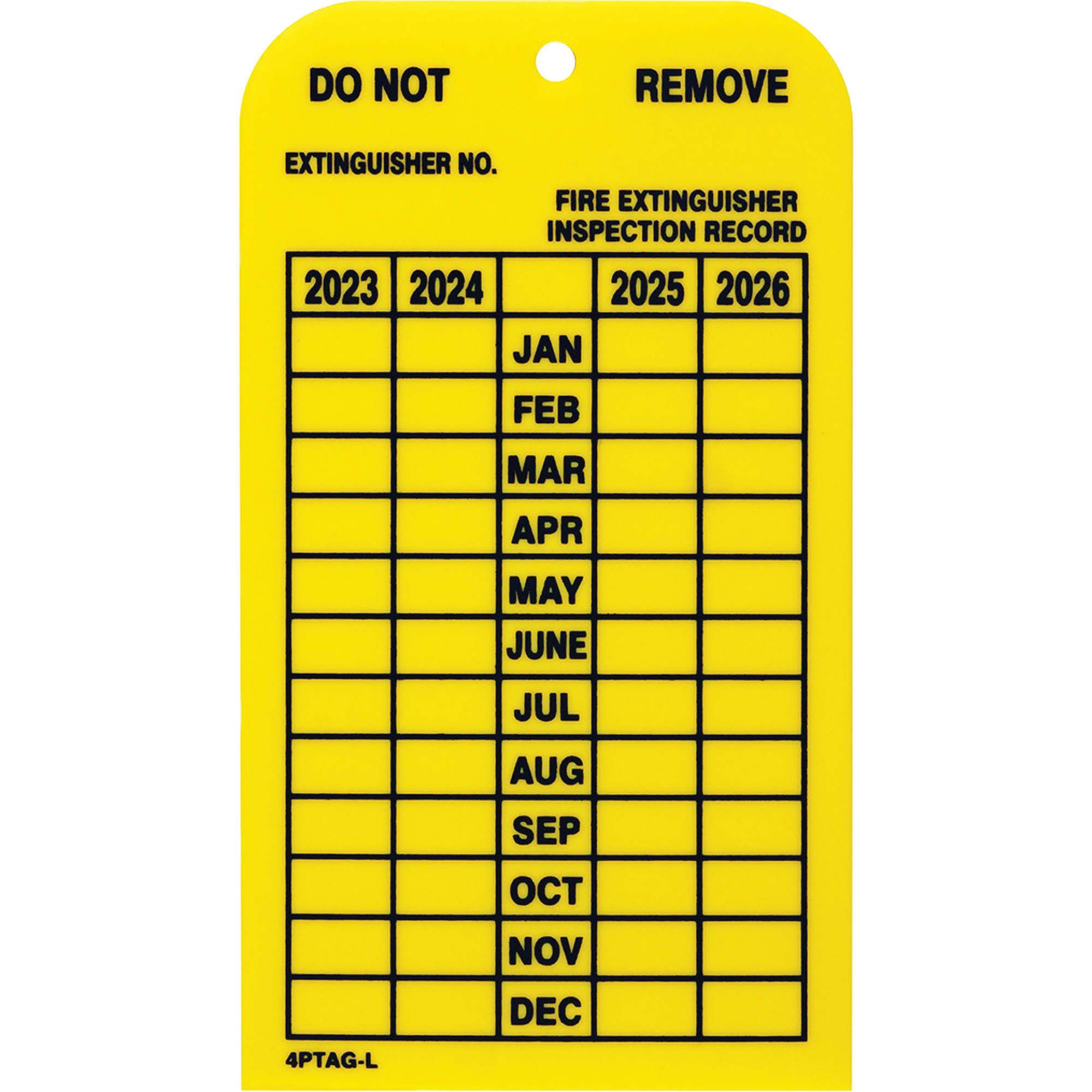 Étiquette d’inspection de quatre ans pour extincteur, Plastique, 2-1/4" la x 3" h, Anglais