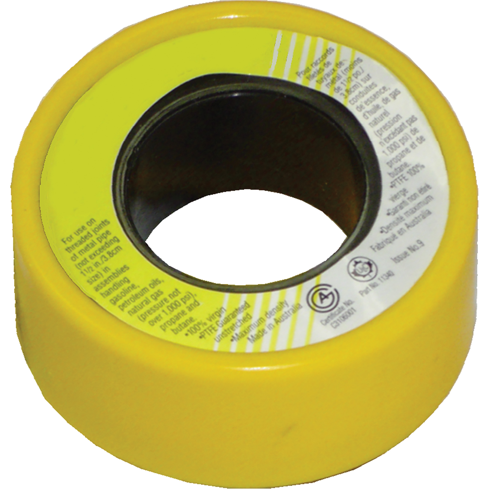 Ruban scellant pour filets au pas du gaz avec PTFE, 236" lo x 1/2" la, Jaune