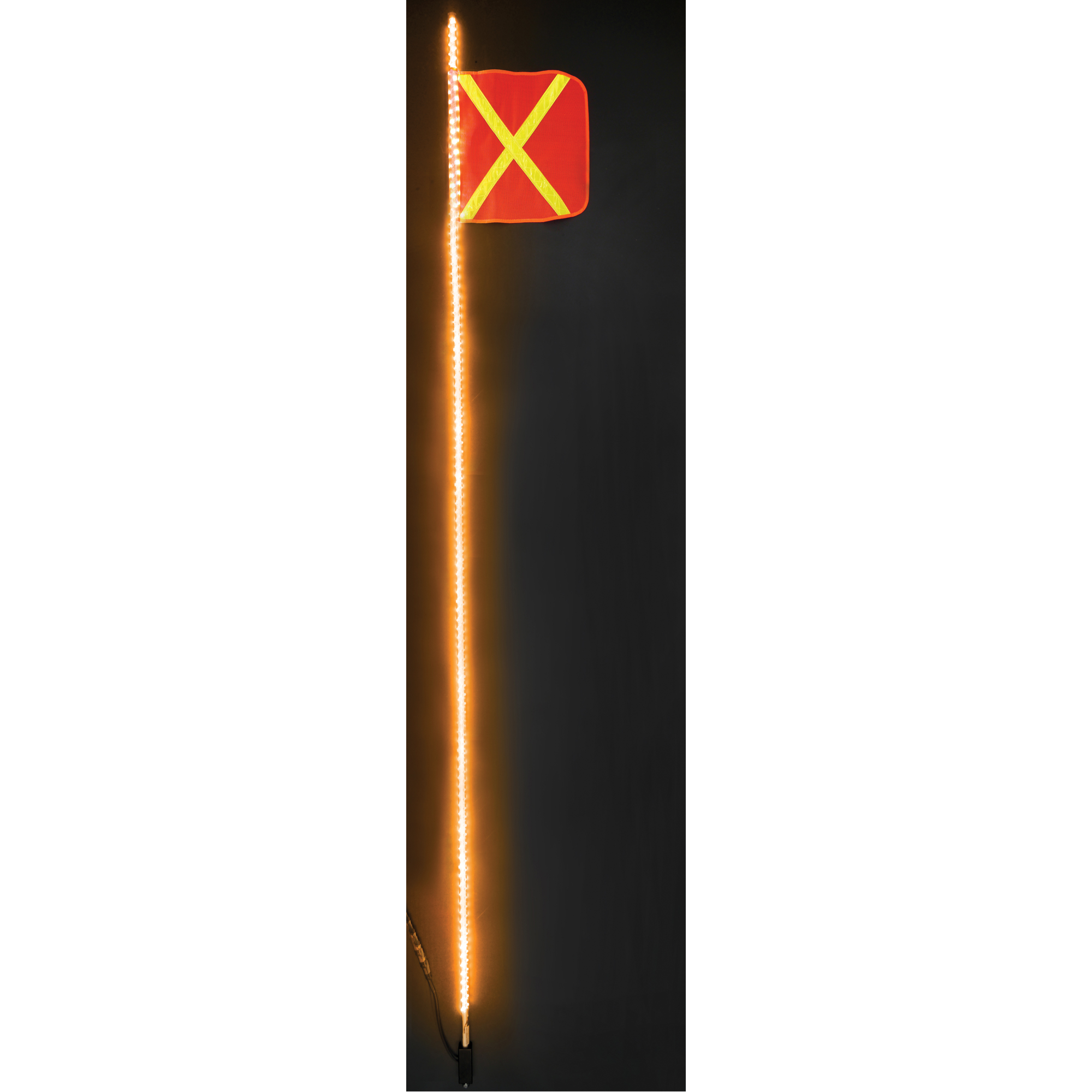 Fanions DEL robustes Safety WhipMD, Fixation Attelage, Hauteur 10, Orange avec X réfléchissant