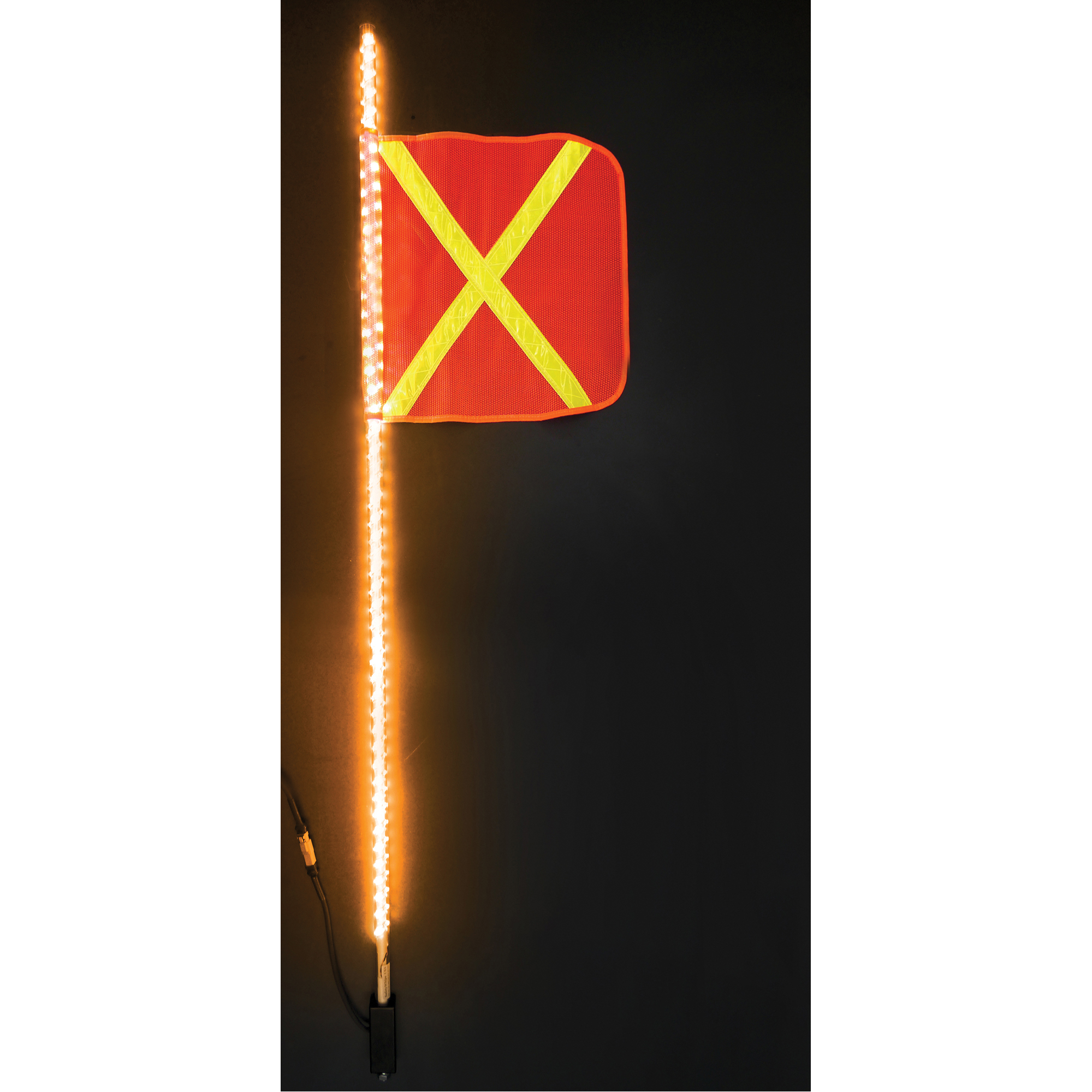 Fanions DEL robustes Safety WhipMD, Fixation Attelage, Hauteur 5, Orange avec X réfléchissant