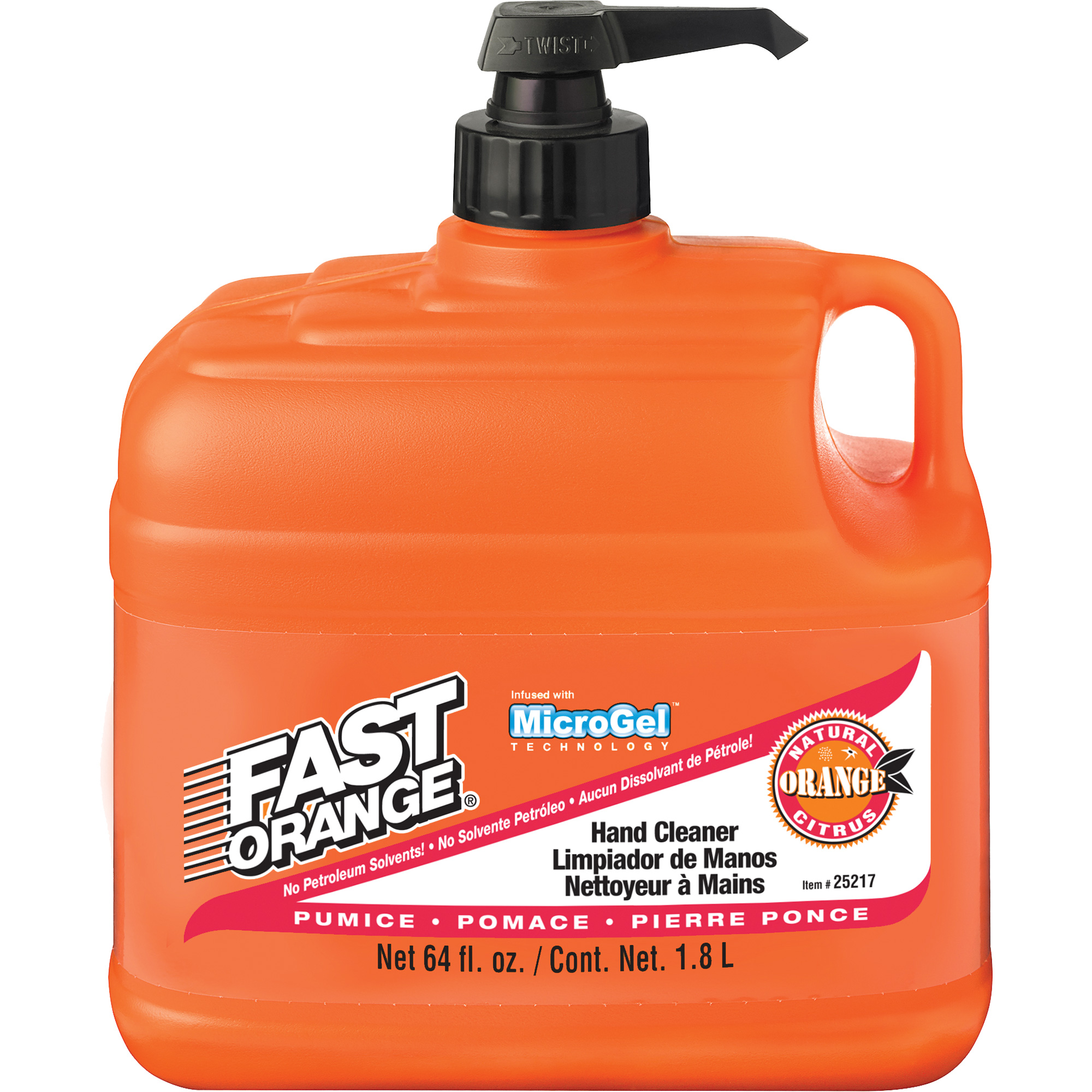 Nettoyant à mains, Pierre ponce, 1,89 L, Bouteille à pompe, Orange
