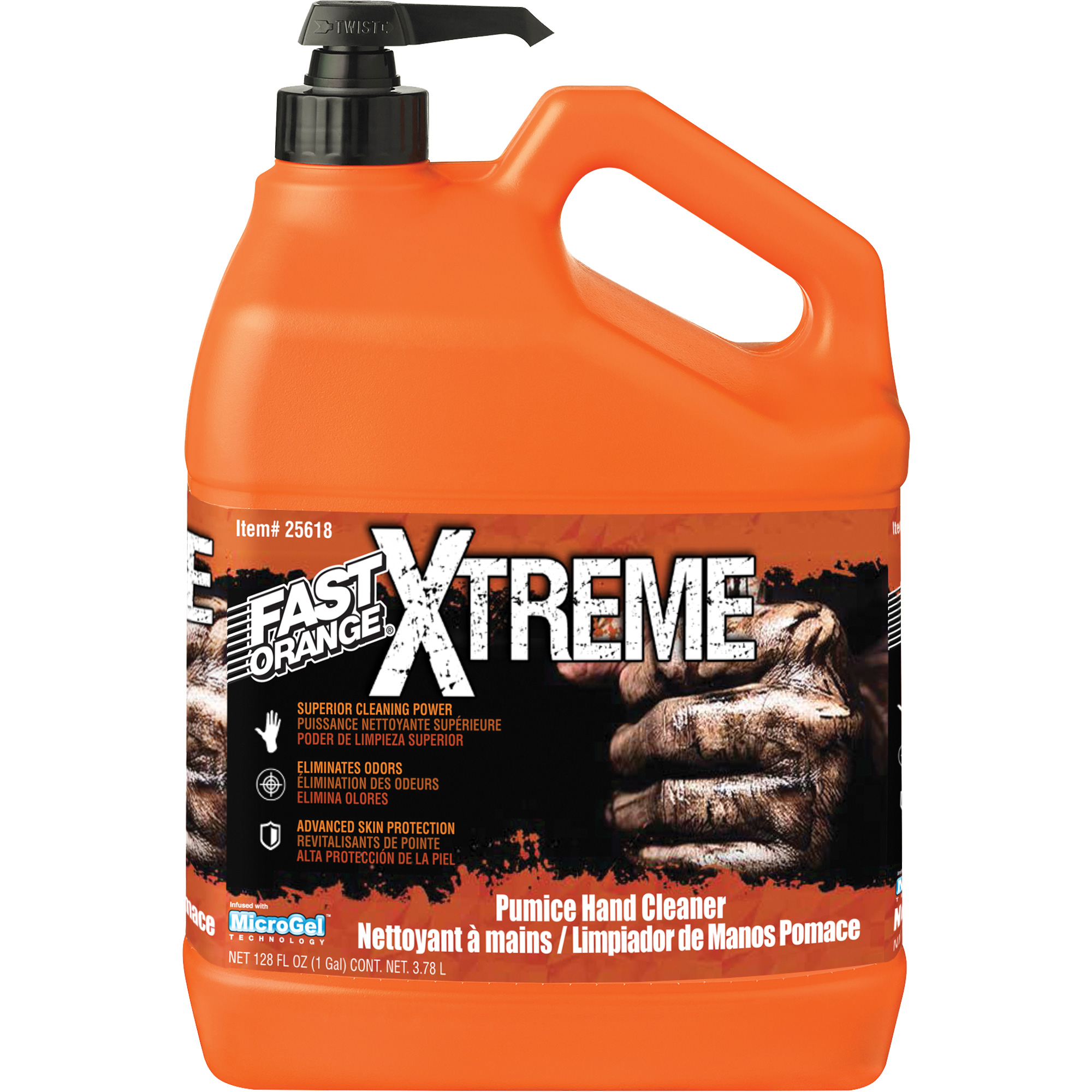 Nettoyant professionnel pour les mains Xtreme, Pierre ponce, 3,78 L, Bouteille à pompe, Orange
