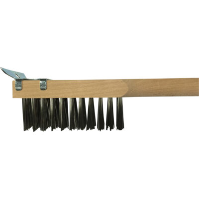 Brosse de nettoyage avec racloir, Acier inoxydable, 3 x 10 rangs de fils, Longueur 20"