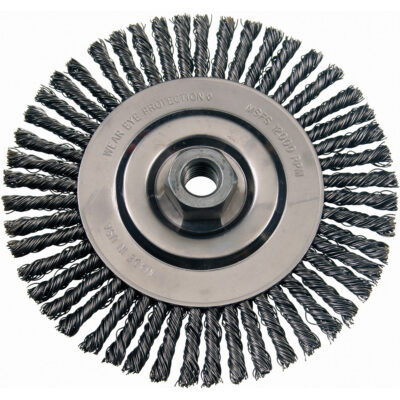 Brosses métalliques à touret, Dia. 4-7/8", Fils 0,02", Arbre 5/8"-11, Acier