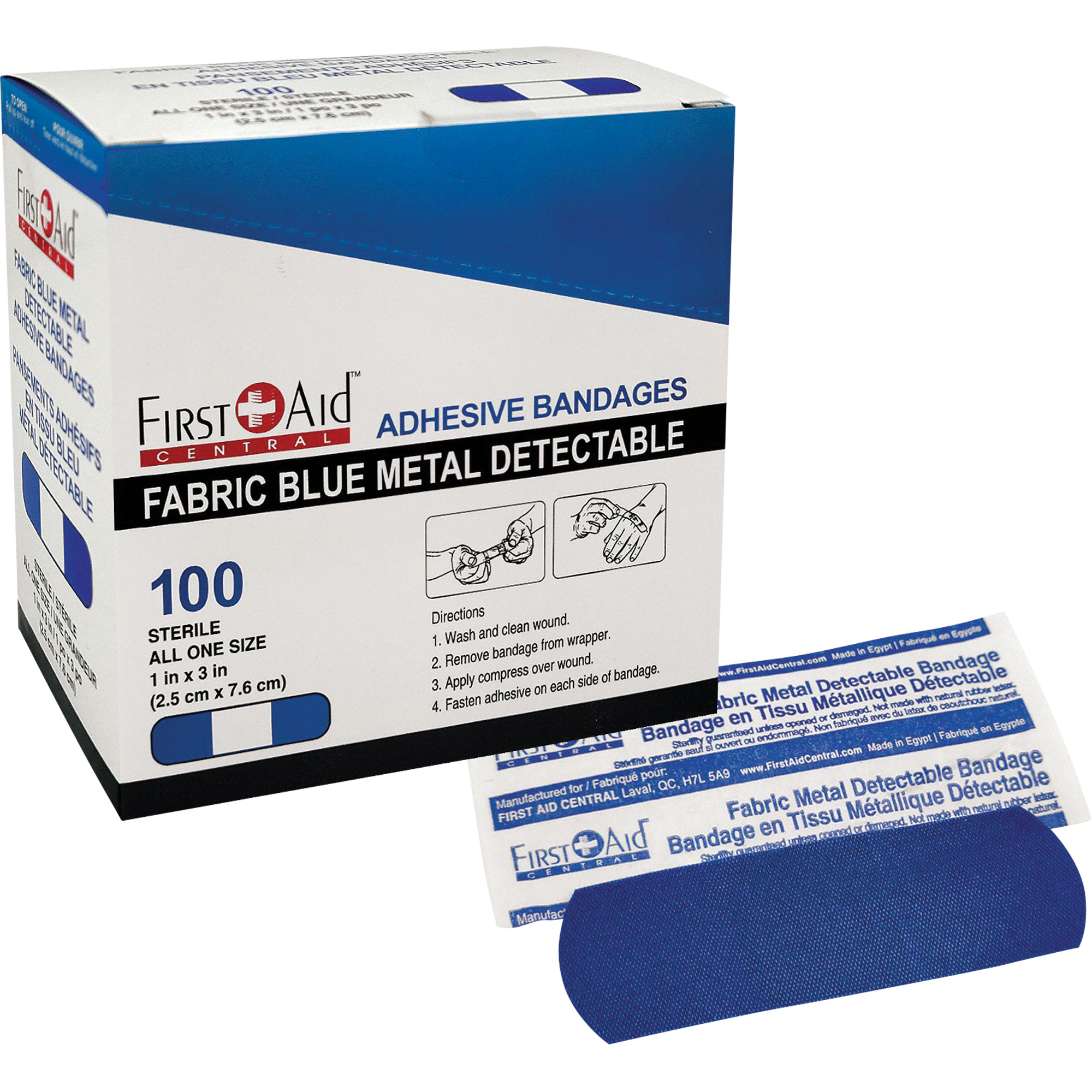 Bandages, Rectangulaire/carrée, 3", Tissu détectable, Stérile
