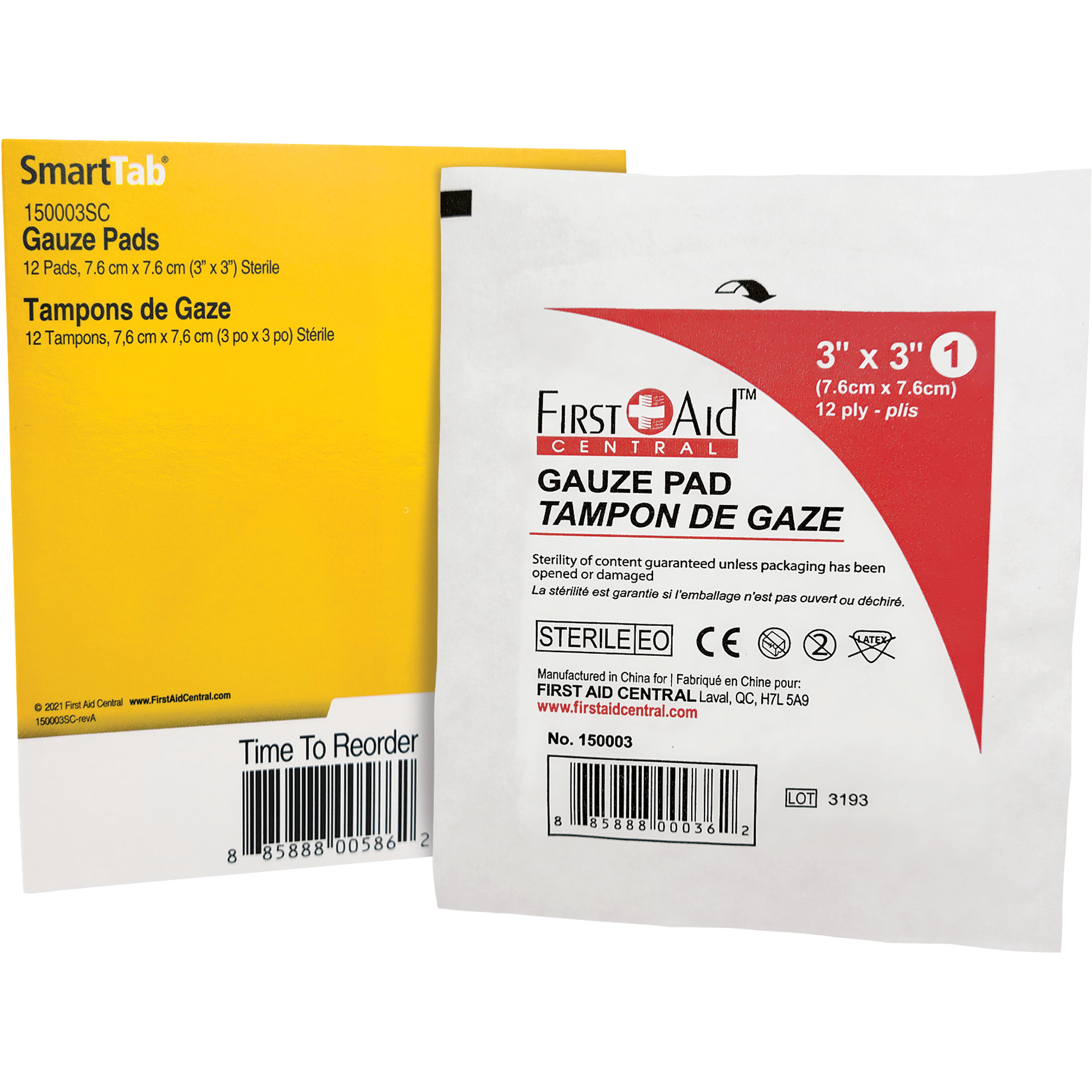 Recharge de gaze SmartComplianceMD, Tampon, 3" lo x 3" la, Stérile, Dispositif médical Classe 1