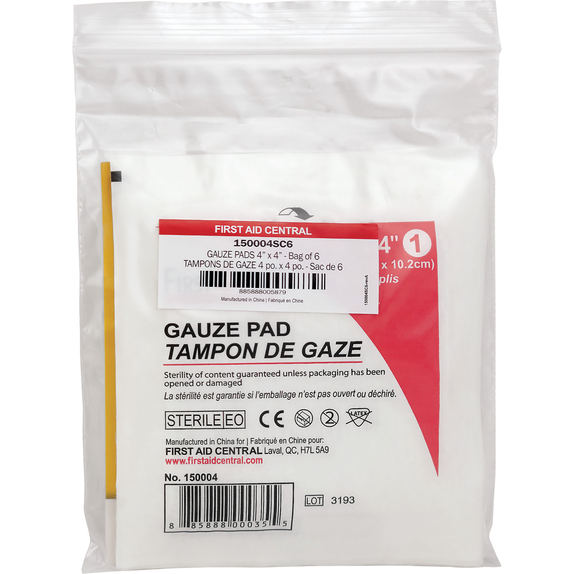 Recharge de gaze SmartComplianceMD, Tampon, 4" lo x 4" la, Stérile, Dispositif médical Classe 1