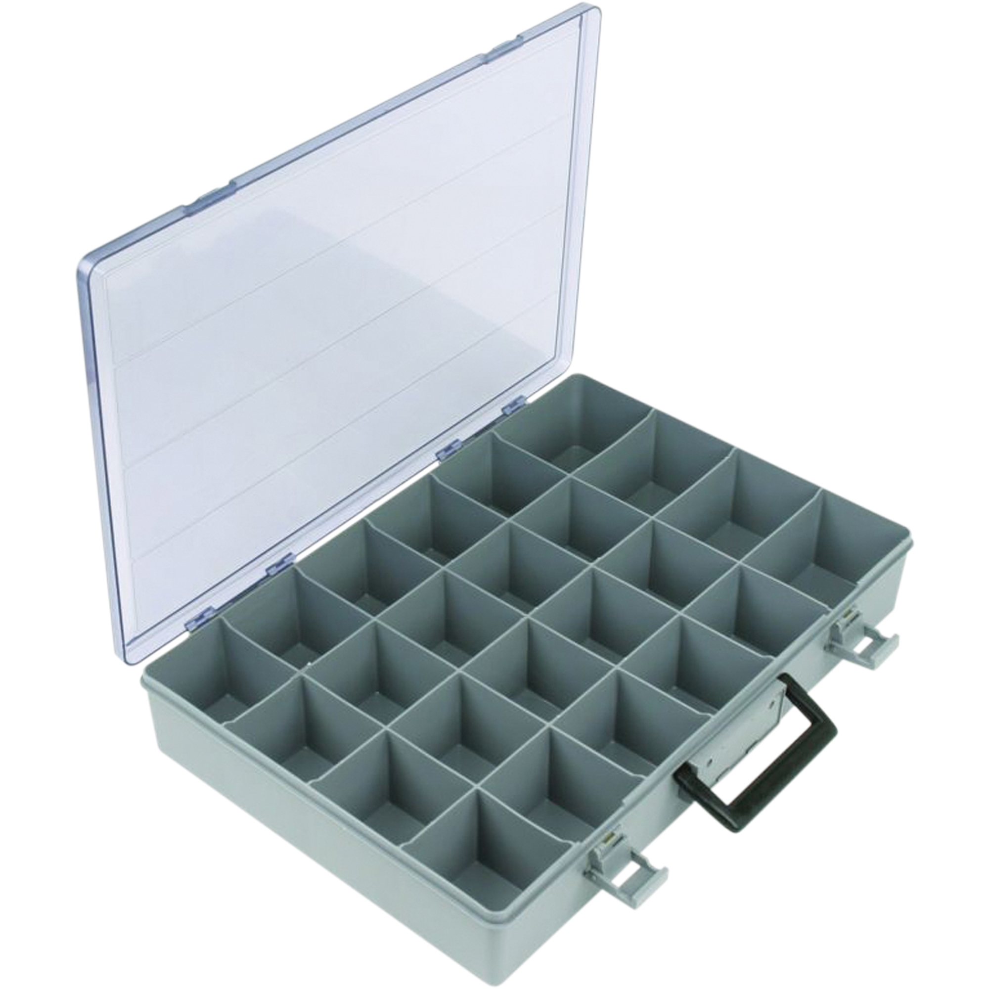 Boîte à compartiments, Plastique, 24 compartiments, 15-1/2" la x 11-3/4" p, 2-1/2" h, Gris