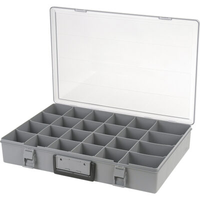 Boîte à compartiments, Plastique, 24 compartiments, 18-1/2" la x 13" p, 3" h, Gris