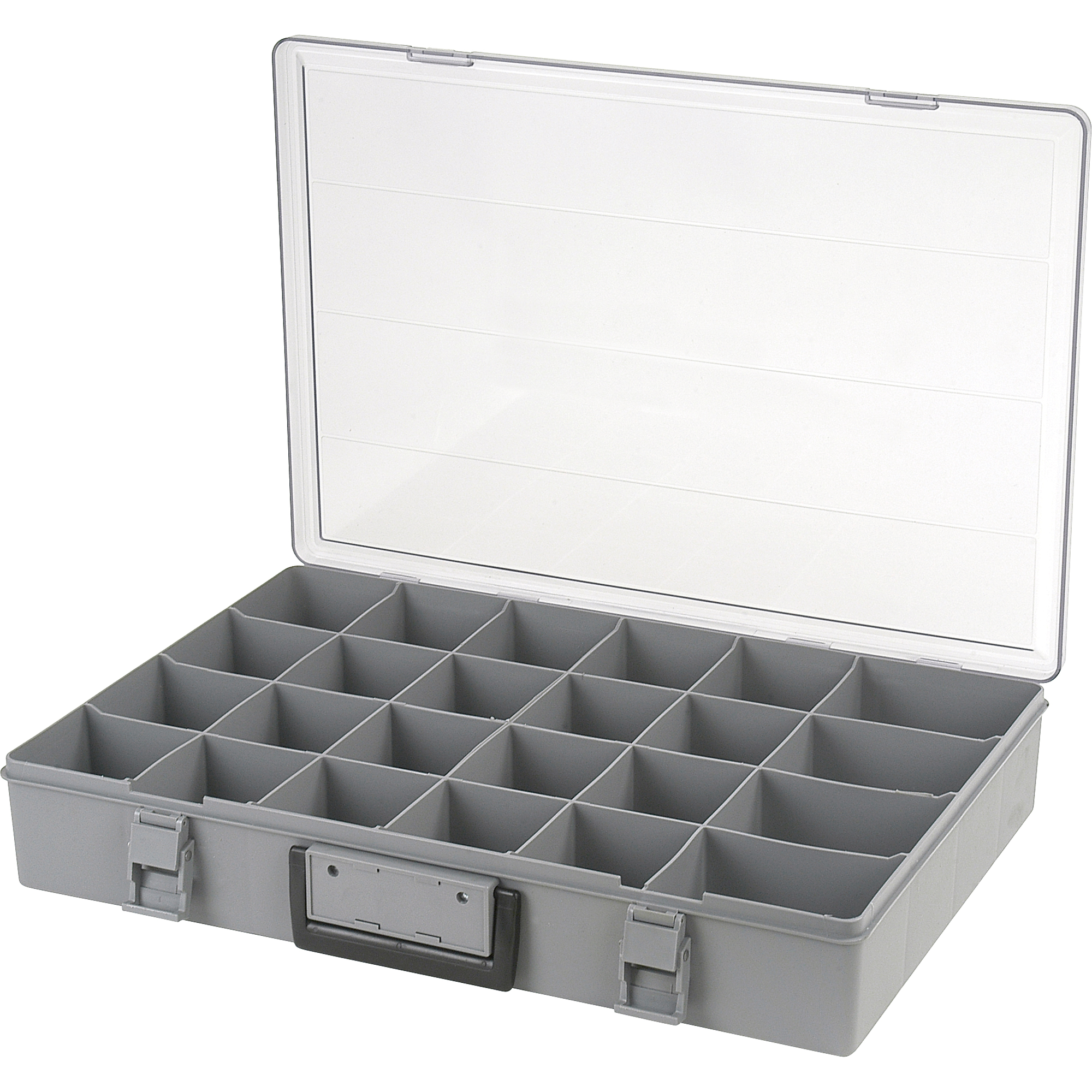 Boîte à compartiments, Plastique, 24 compartiments, 18-1/2" la x 13" p, 3" h, Gris
