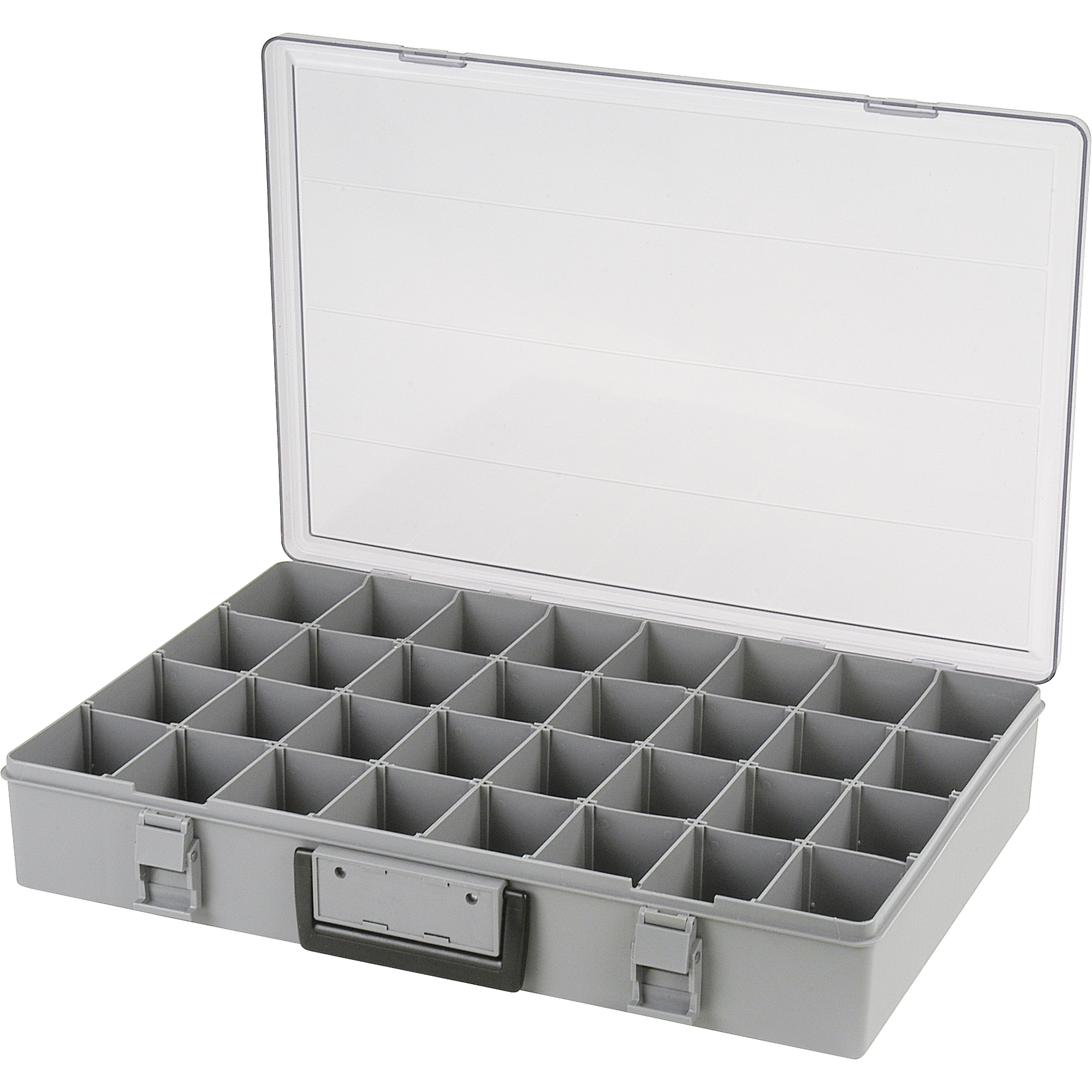 Boîte à compartiments, Plastique, 32 compartiments, 18-1/2" la x 13" p, 3" h, Gris