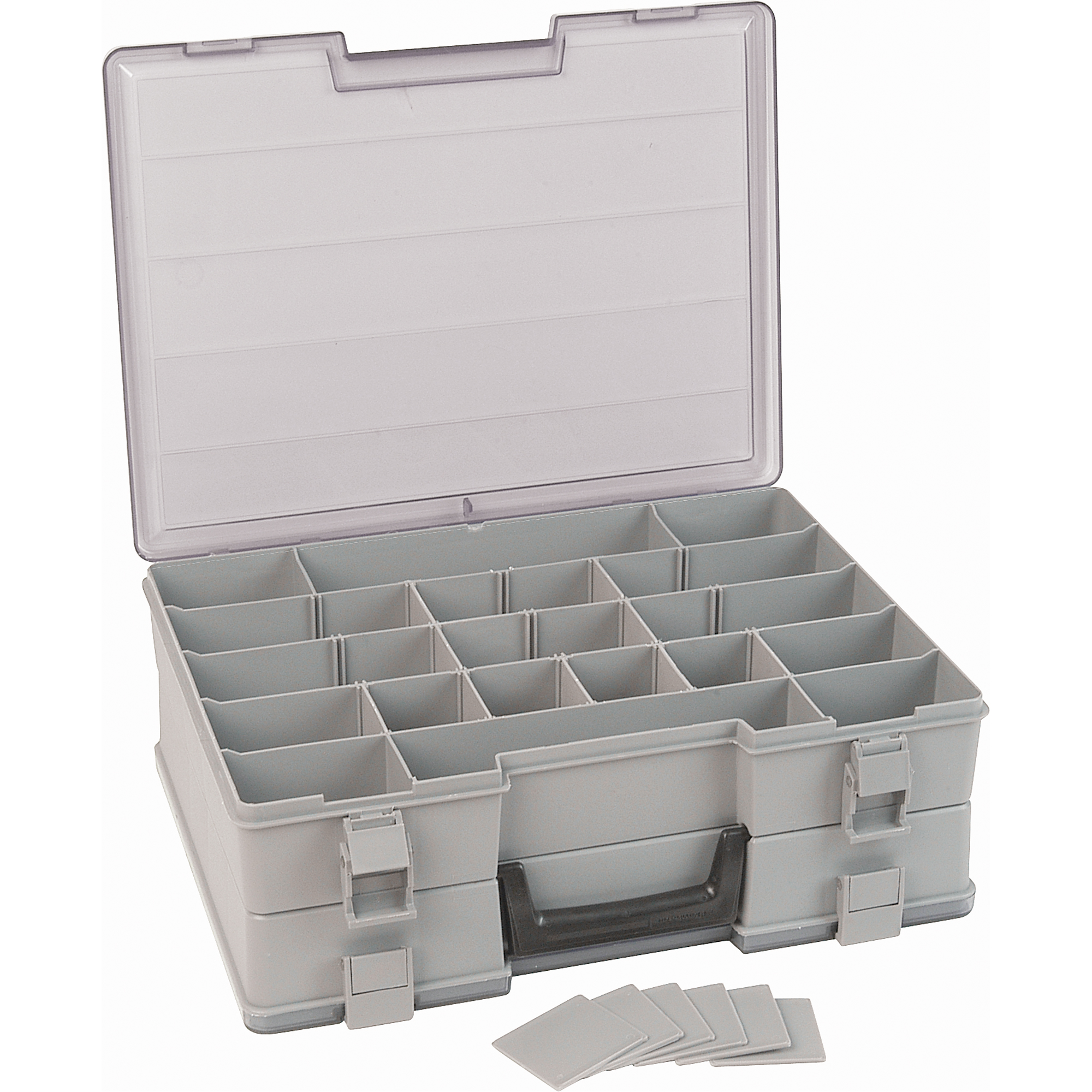 Boîte à compartiments, Plastique, 48 compartiments, 15-1/2" la x 11-3/4" p, 5" h, Gris
