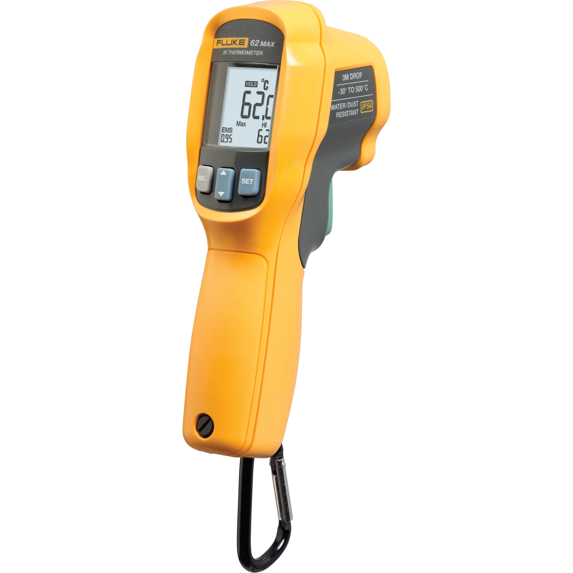 Thermomètres à infrarouges 62 MAX, -22° - 932° F ( -30° - 500° C ), 10:1, Émissivité Ajustable