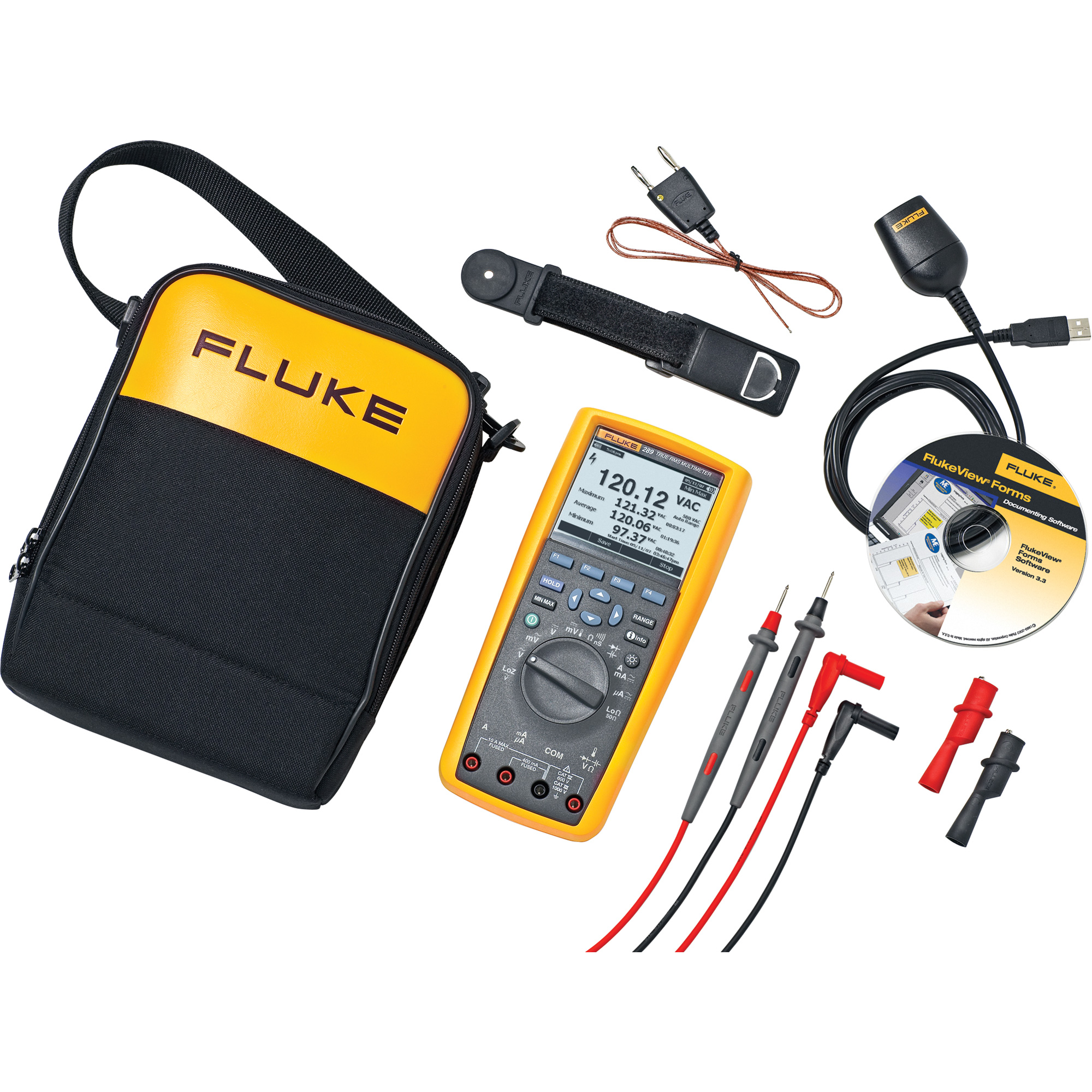 Trousse de multimètre v.e.v. avec enregistrement des données 289 FlukeViewMD, Tension c.a./c.c., Courant c.a./c.c.