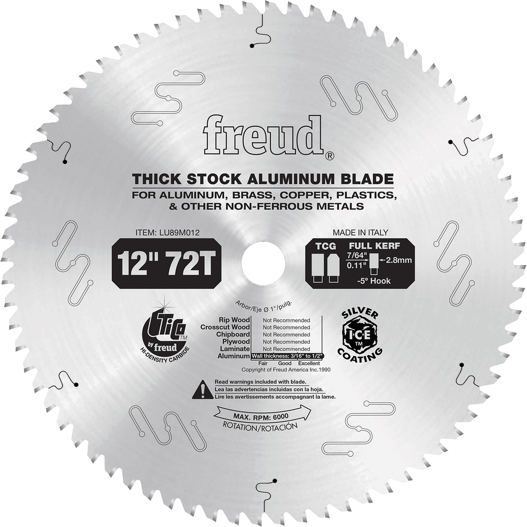Lame de scie industrielle, 12", 72 dents, Pour Non ferreux
