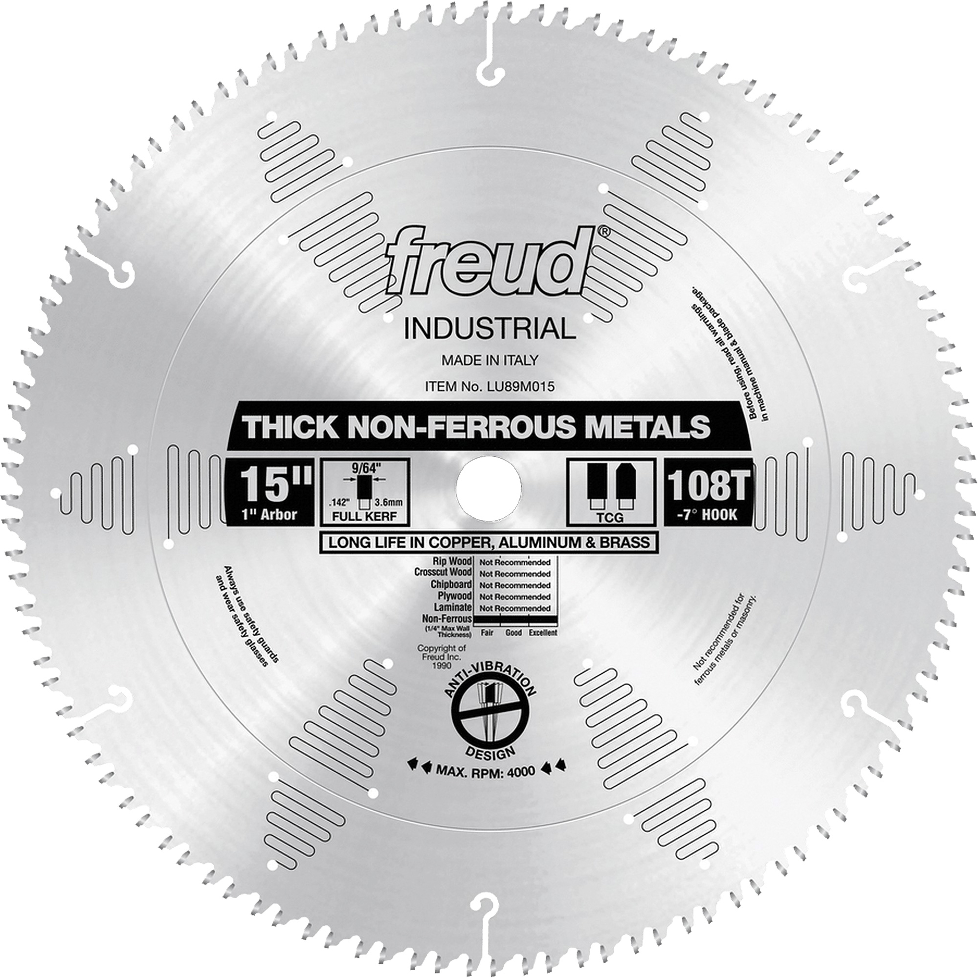 Lame de scie industrielle, 15", 108 dents, Pour Non ferreux