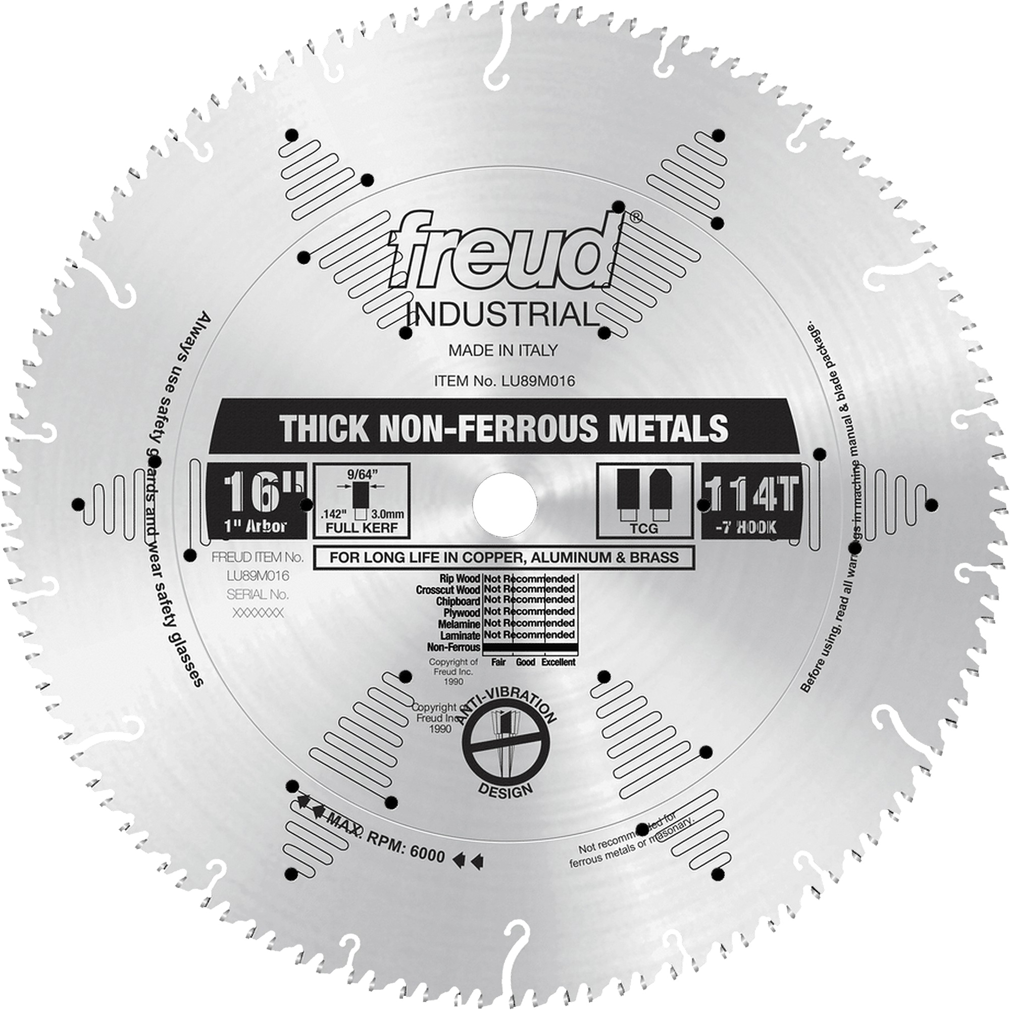 Lame de scie industrielle, 16", 114 dents, Pour Non ferreux