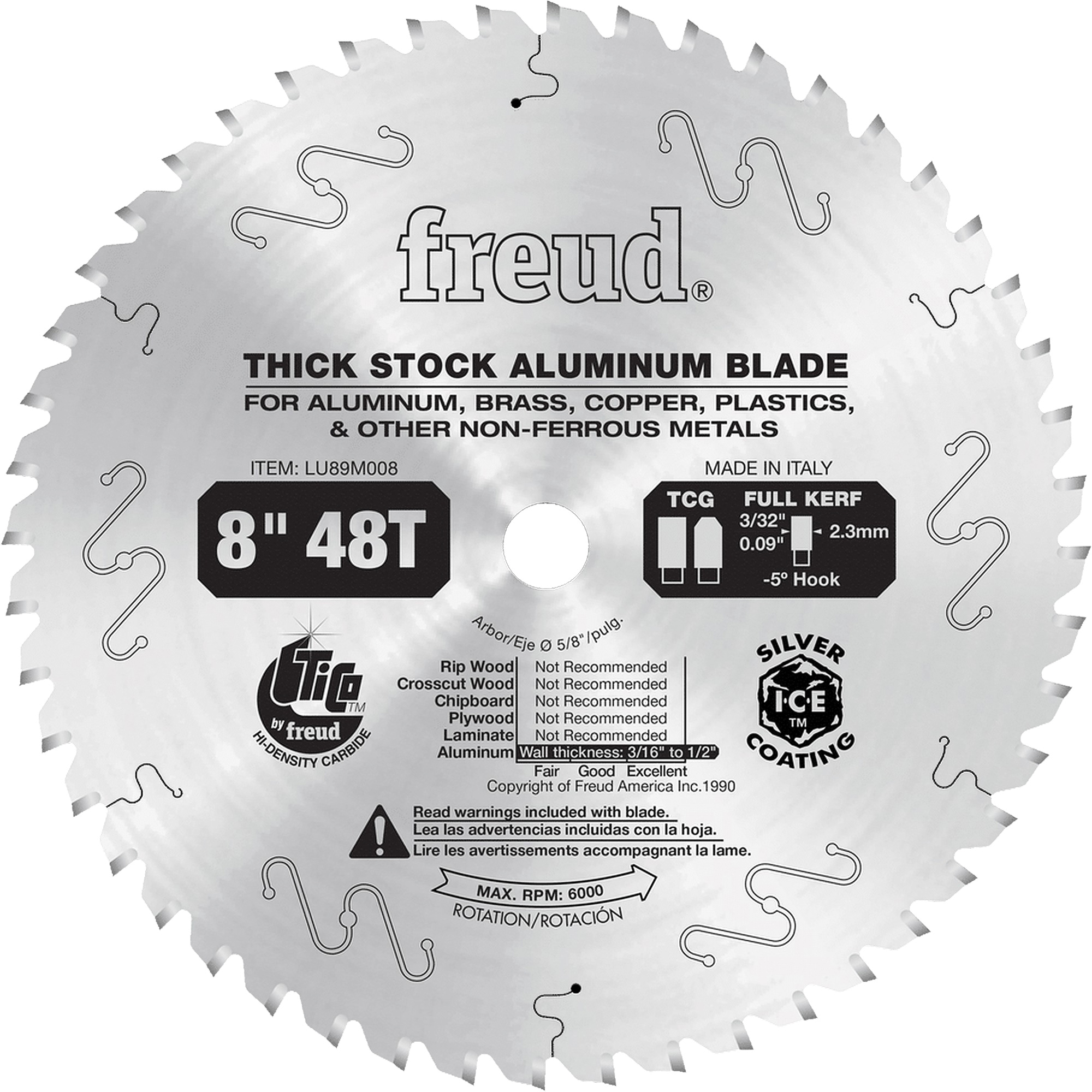 Lame de scie industrielle, 8", 58 dents, Pour Non ferreux