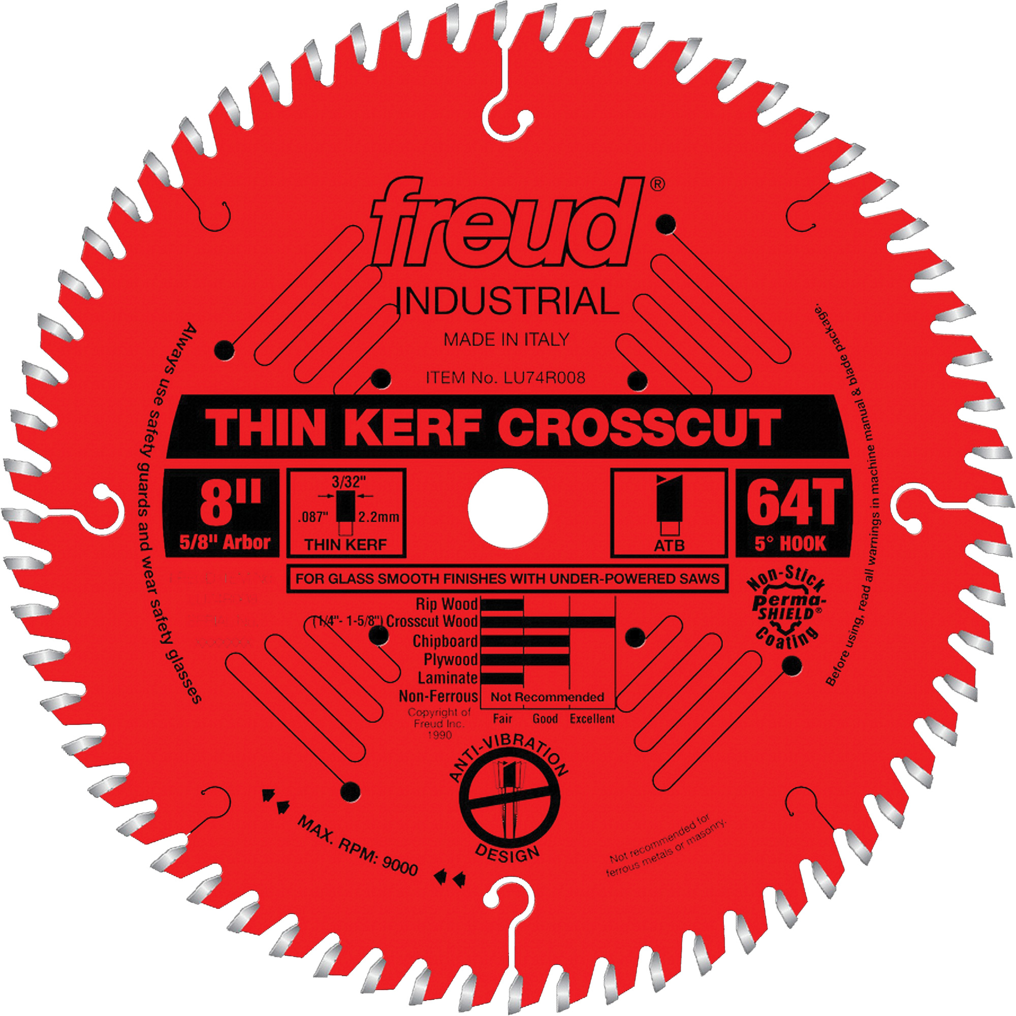 Lame de scie industrielle - coupe en travers à voie étroite, 8", 64 dents, Pour Bois