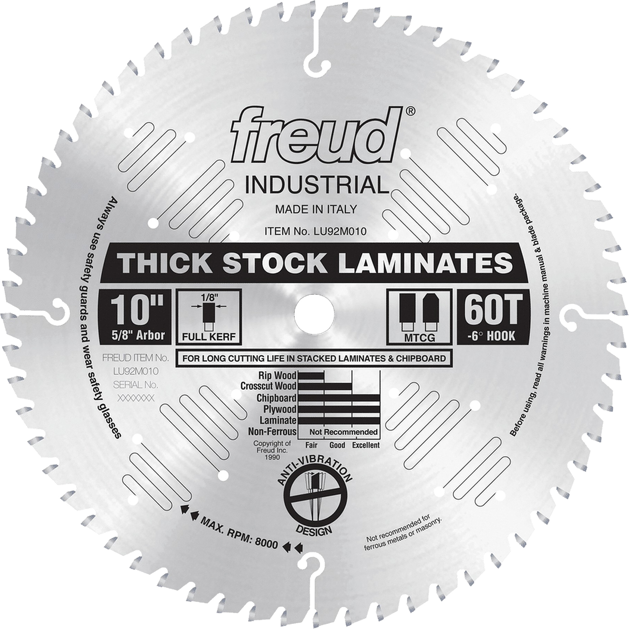 Lames de scie industrielle pour panneaux de particules, 10", 60 dents, Pour Stratifié